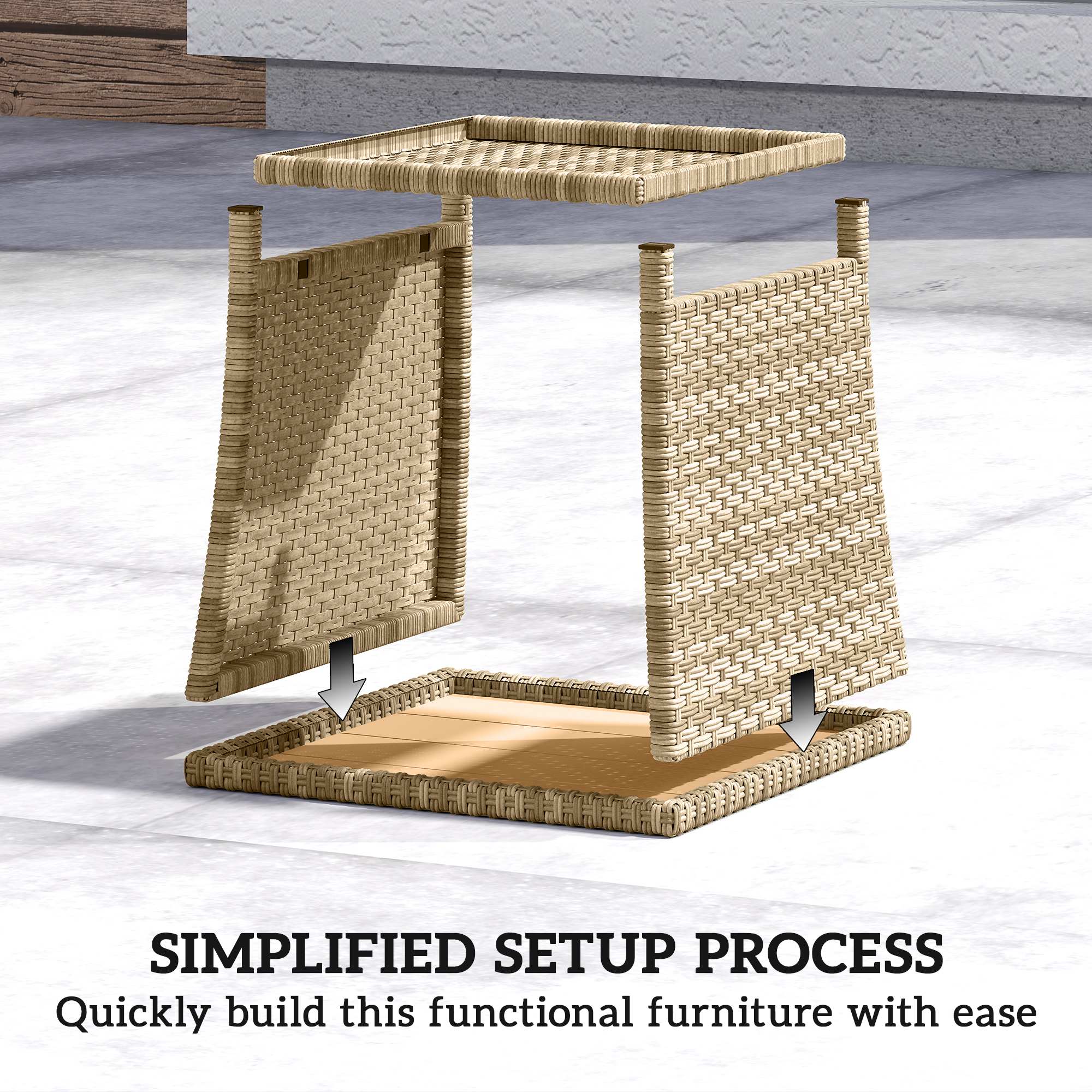 2-Tier PE Rattan Side Table with Storage Shelf, Khaki - Image 9