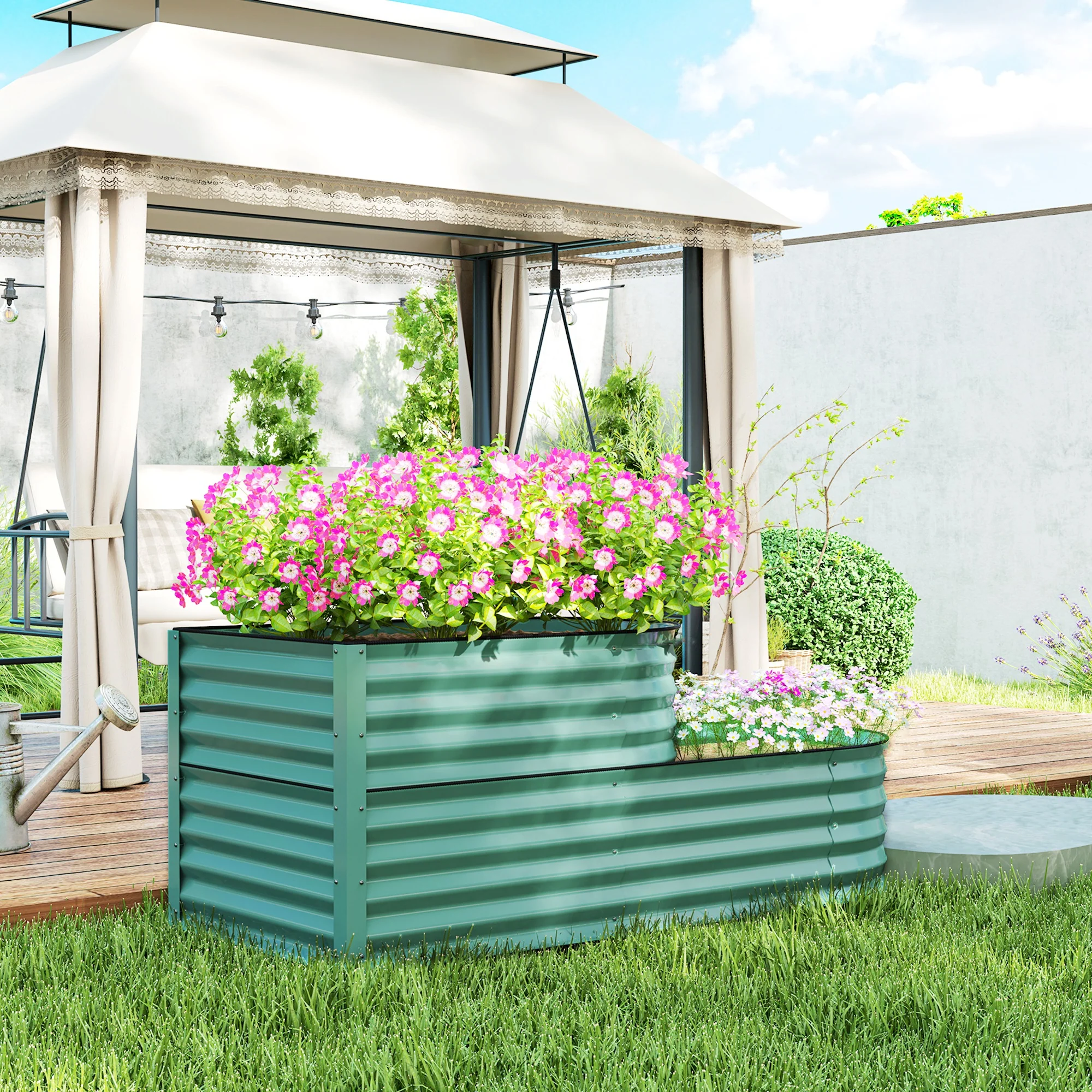 2-Tier Raised Garden Bed, Outdoor Galvanised Planter Box with Safety Edging and Gloves, Metal Raised Bed with Open Bottom for Vegetables, Flowers, Fruits and Herbs, Dark Green - Image 10