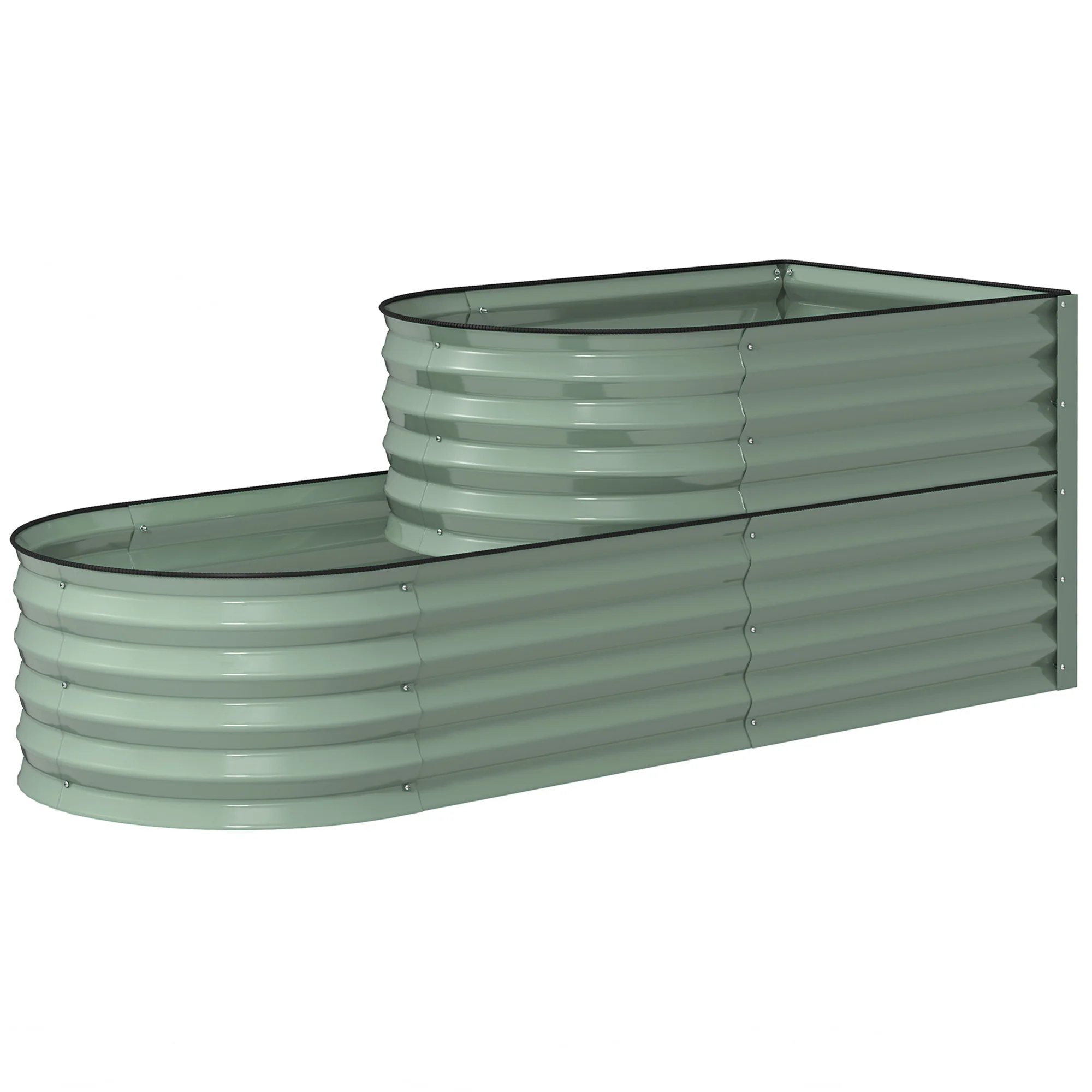 2-Tier Raised Garden Bed, Outdoor Galvanised Planter Box with Safety Edging and Gloves, Metal Raised Bed with Open Bottom for Vegetables, Flowers, Fruits and Herbs, Light Green - Image 2
