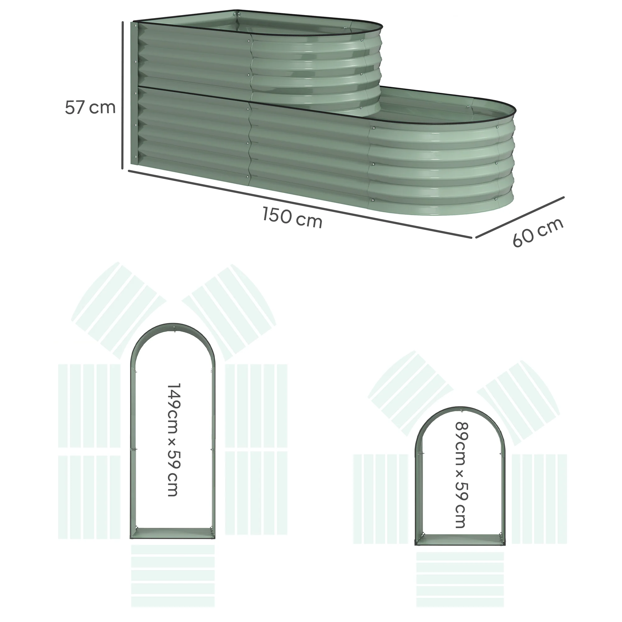 2-Tier Raised Garden Bed, Outdoor Galvanised Planter Box with Safety Edging and Gloves, Metal Raised Bed with Open Bottom for Vegetables, Flowers, Fruits and Herbs, Light Green - Image 5