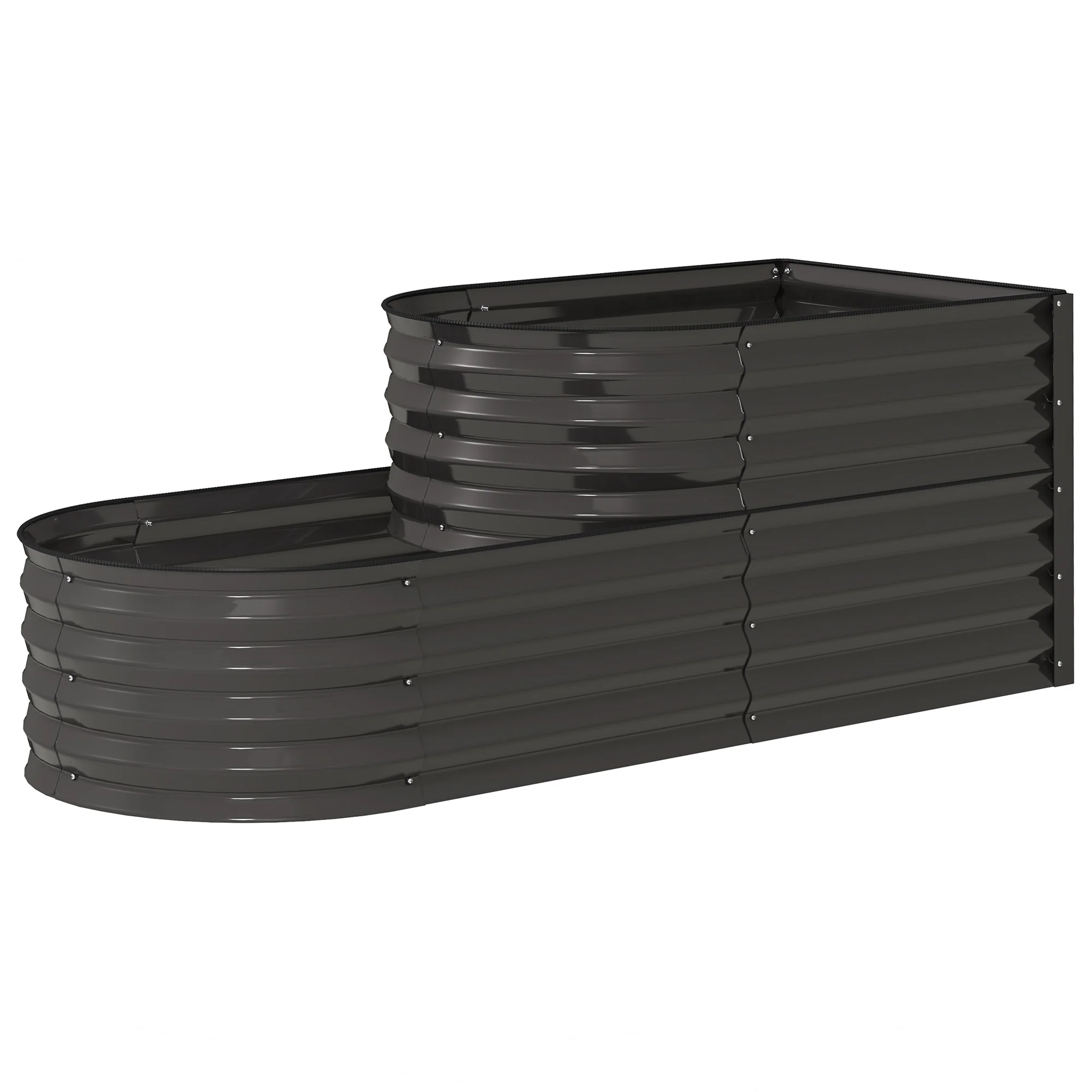 2-Tier Raised Garden Bed, Outdoor Galvanised Planter Box with Safety Edging and Gloves, Metal Raised Bed with Open Bottom for Vegetables, Flowers, Fruits and Herbs, Dark Grey - Image 2