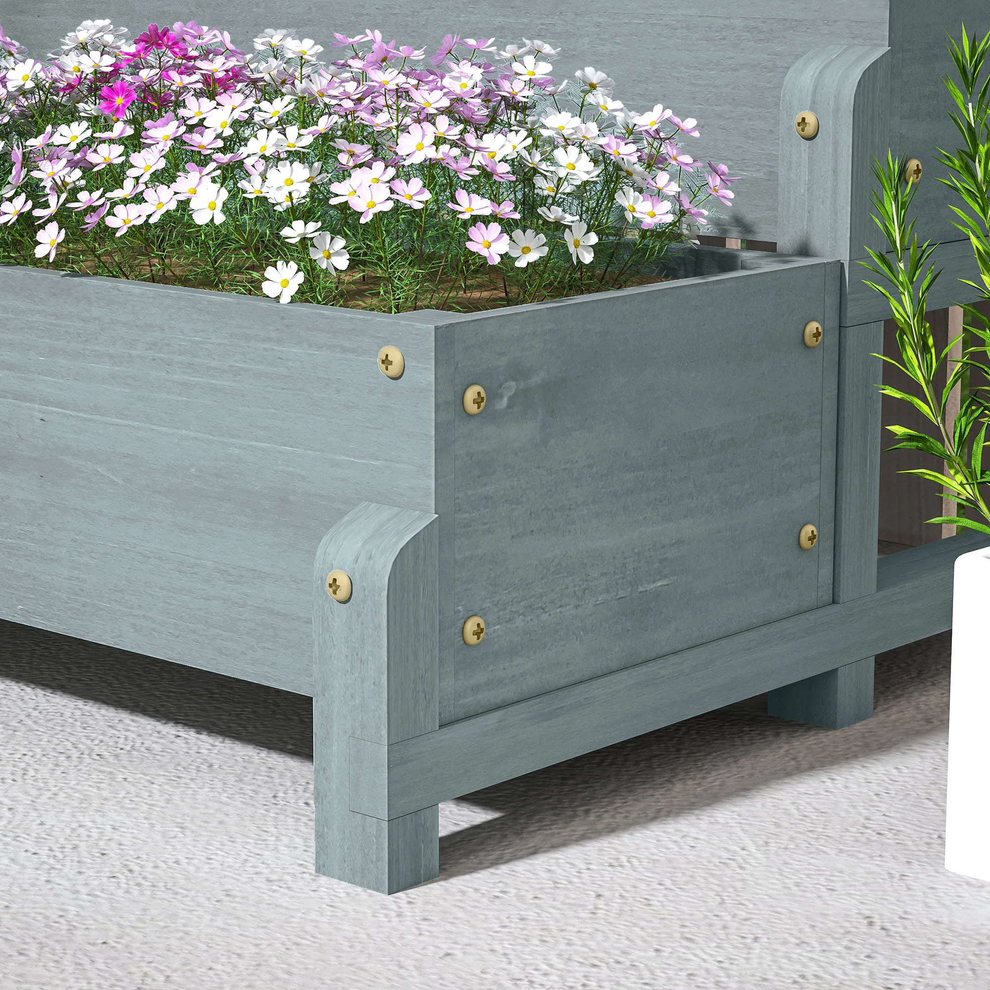 2-Tier Raised Garden Bed with Trellis, Wooden Elevated Planter Box with Drainage Holes, Outdoor Raised Planter for Climbing Plants, Fruits, Vegetables, Flowers, Grey - Image 11