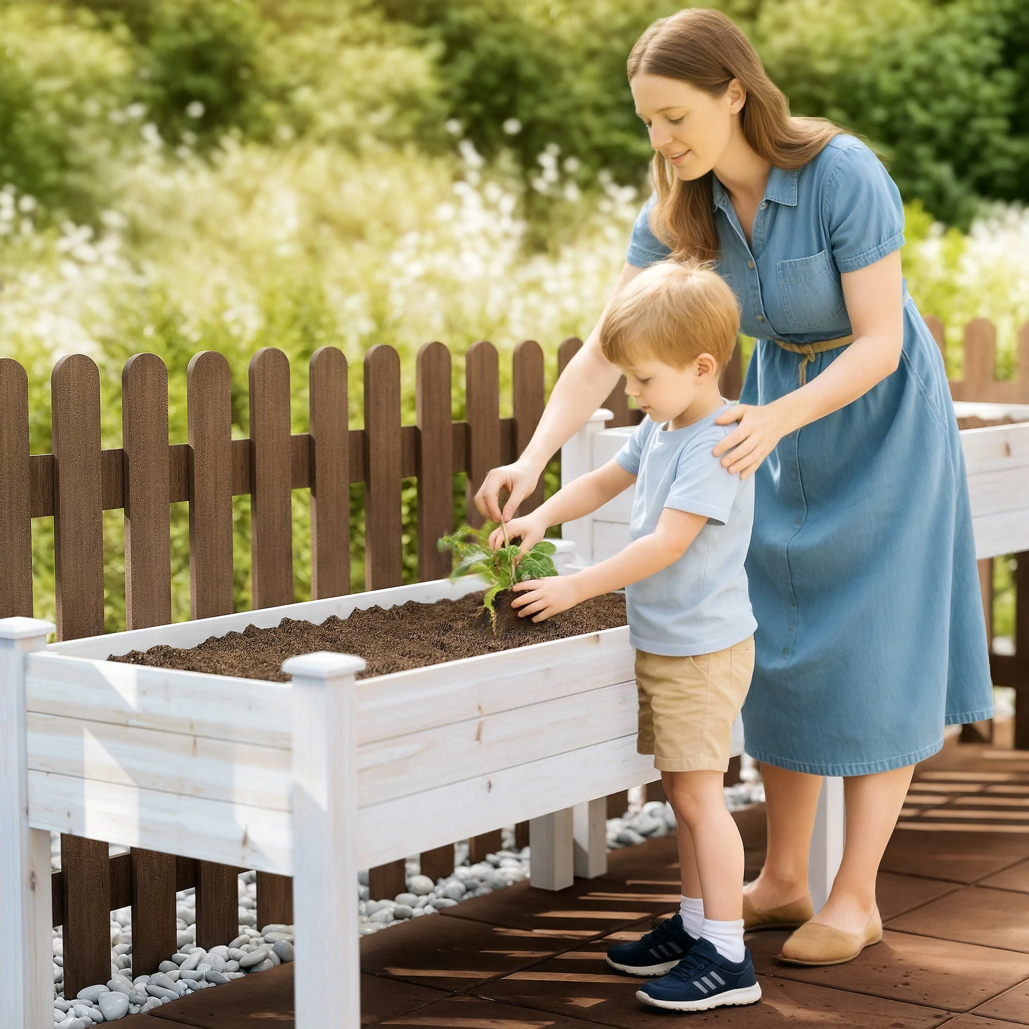 2-Tier Wooden Raised Garden Bed with 2 Compartments, Natural - Image 11