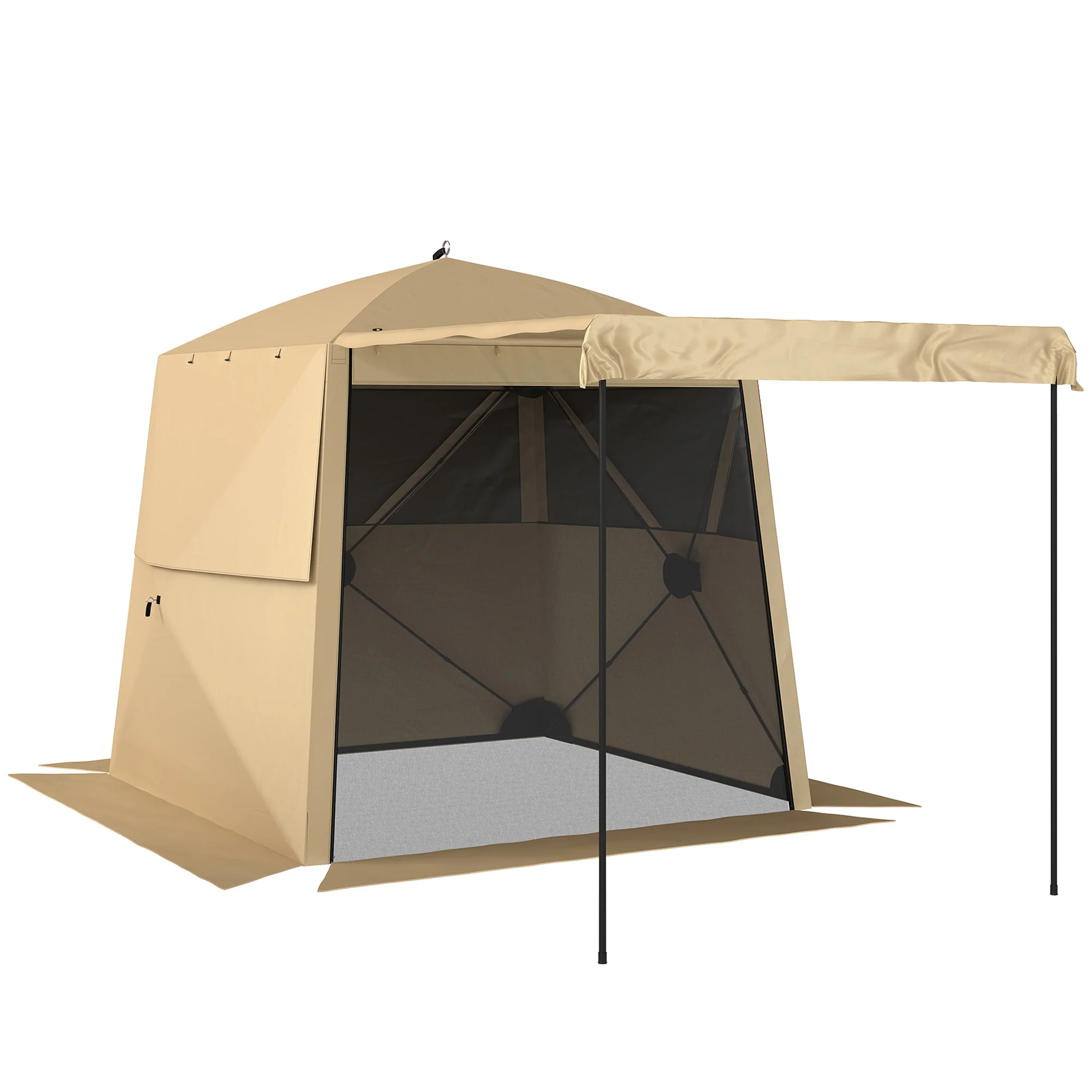 2 x 2 m Pop Up Gazebo with Awning, Sides, Mesh Windows & Carry Bag, Khaki - Image 12