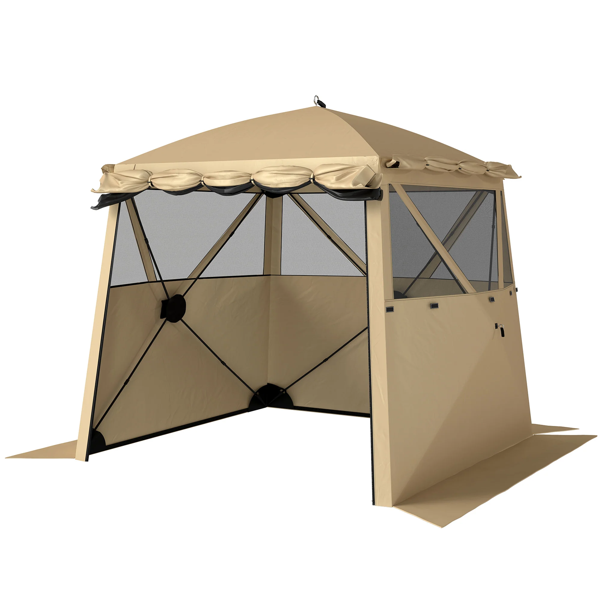 2 x 2 m Pop Up Gazebo with Awning, Sides, Mesh Windows & Carry Bag, Khaki - Image 2