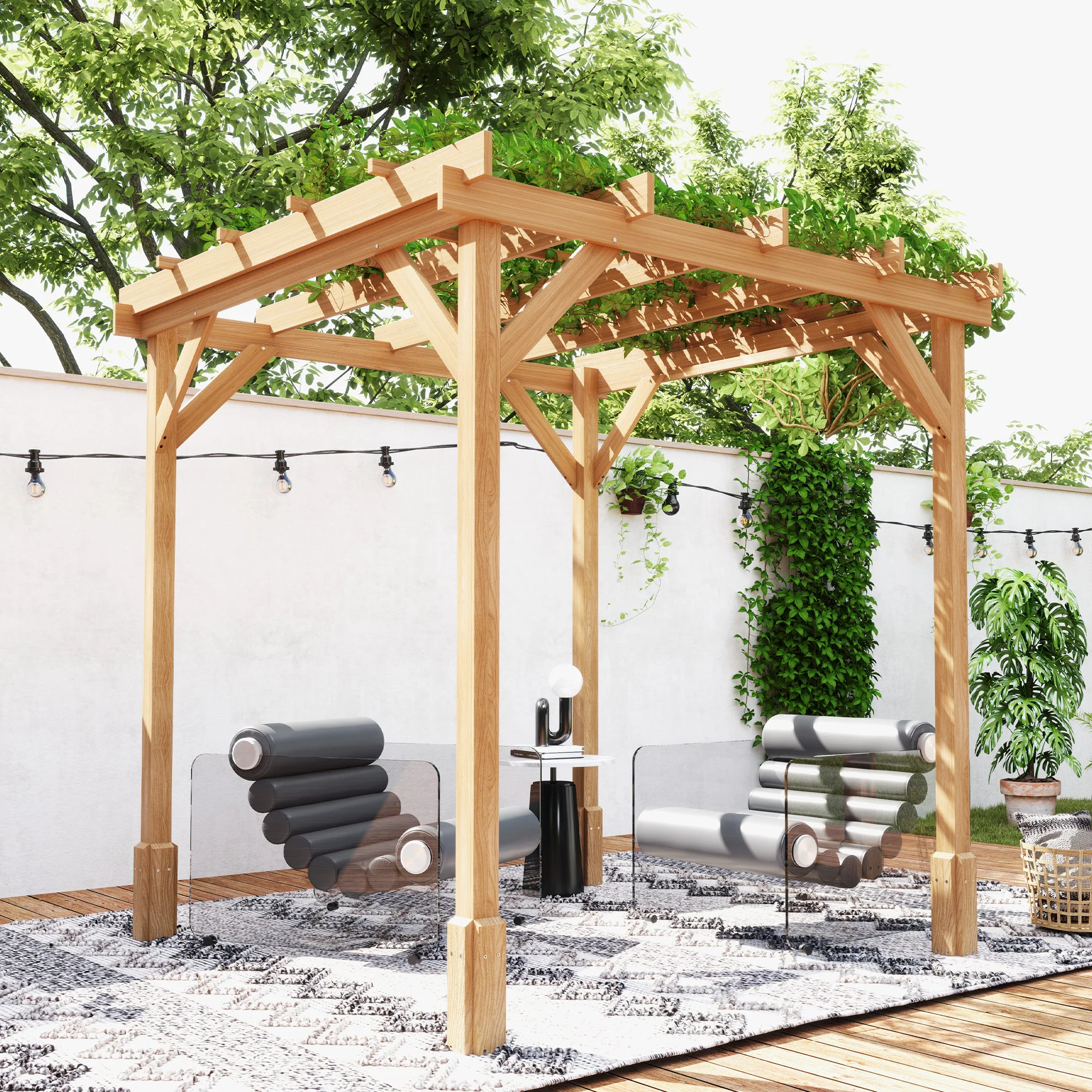 2 x 2m Wooden Pergola Kit with Stable Structure for Climbing Vines, Flowers, Dark Brown - Image 11