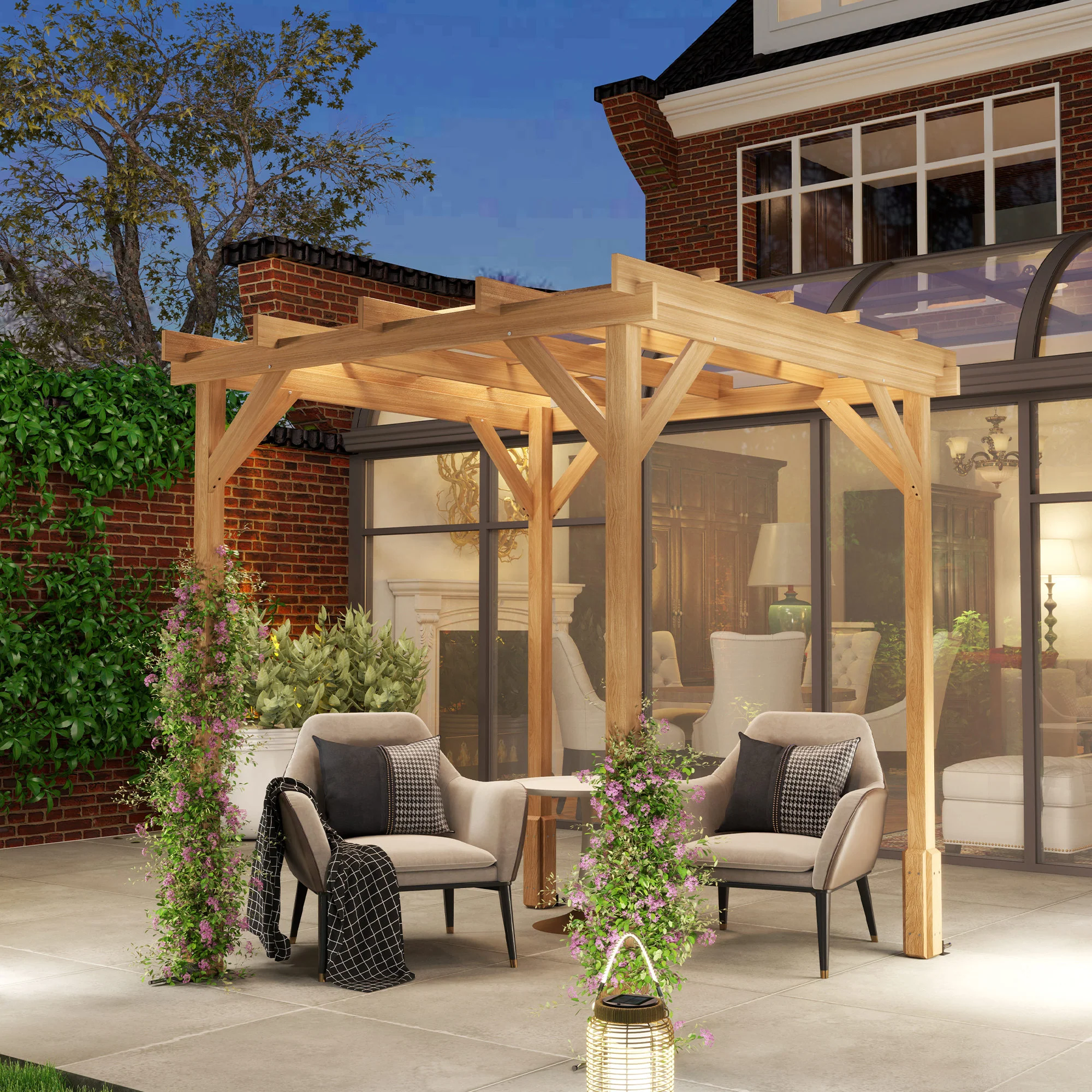 2 x 2m Wooden Pergola Kit with Stable Structure for Climbing Vines, Flowers, Dark Brown - Image 3