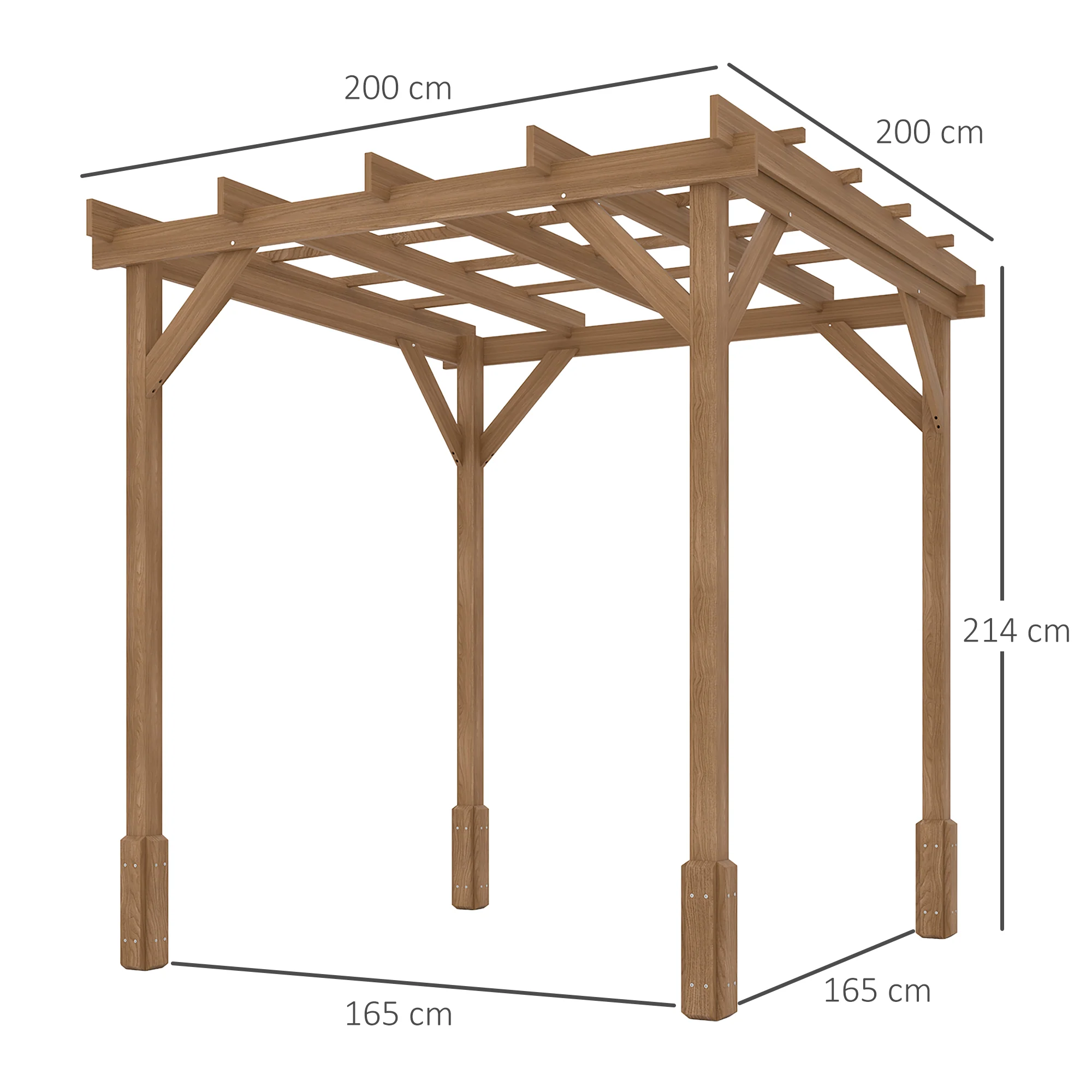 2 x 2m Wooden Pergola Kit with Stable Structure for Climbing Vines, Flowers, Dark Brown - Image 5