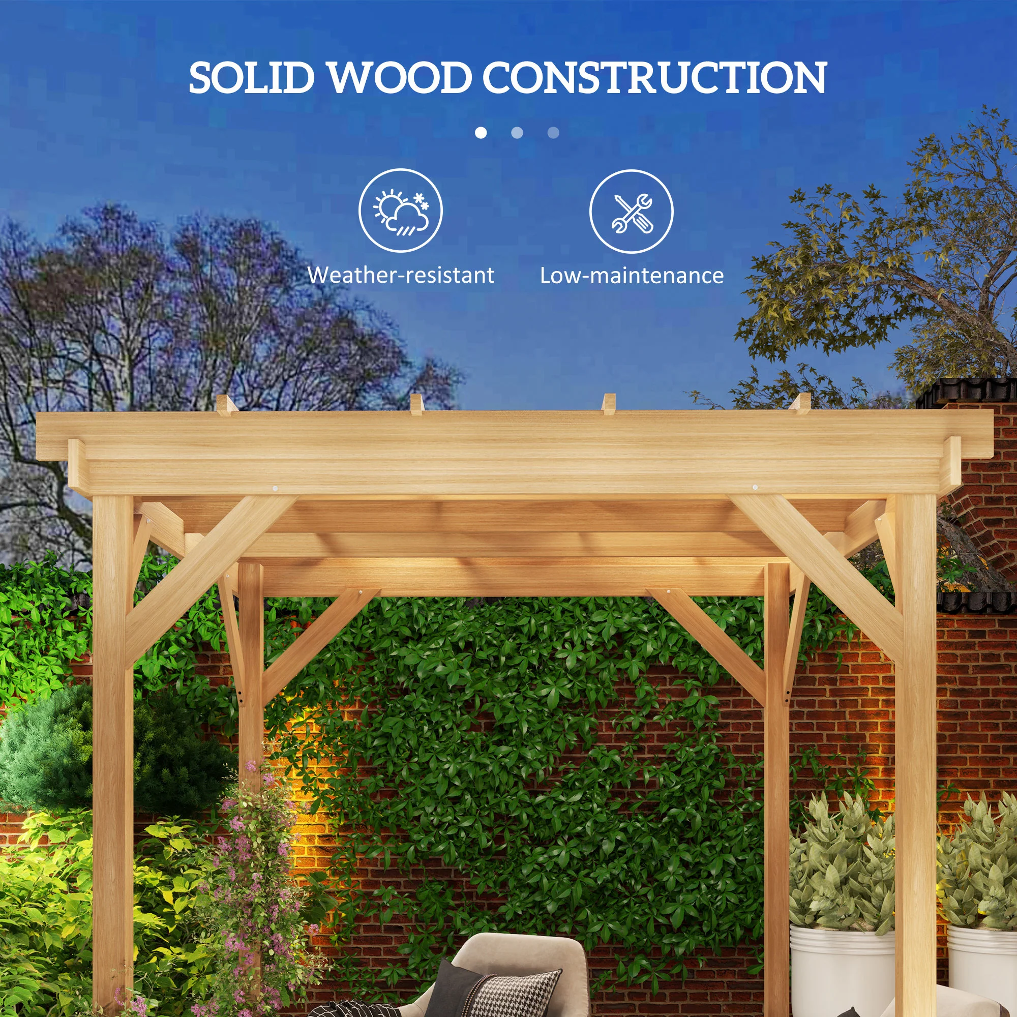 2 x 2m Wooden Pergola Kit with Stable Structure for Climbing Vines, Flowers, Dark Brown - Image 6