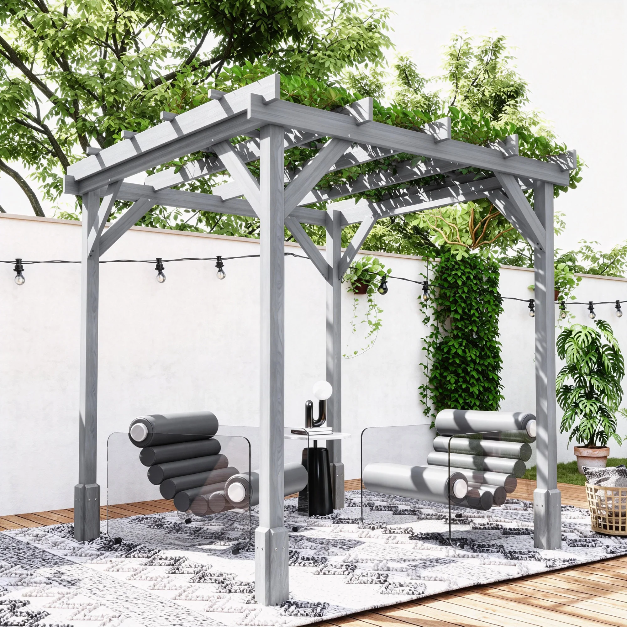 2 x 2m Wooden Pergola Kit with Stable Frame for Climbing Vines, Grey - Image 11
