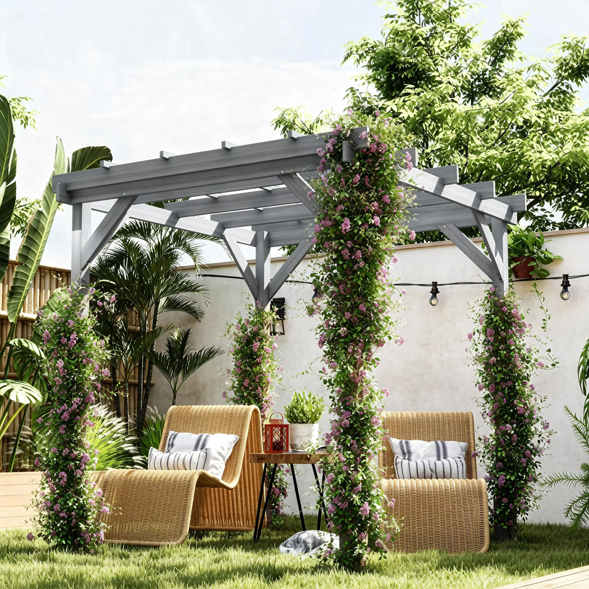 2 x 2m Wooden Pergola Kit with Stable Frame for Climbing Vines, Grey - Image 3