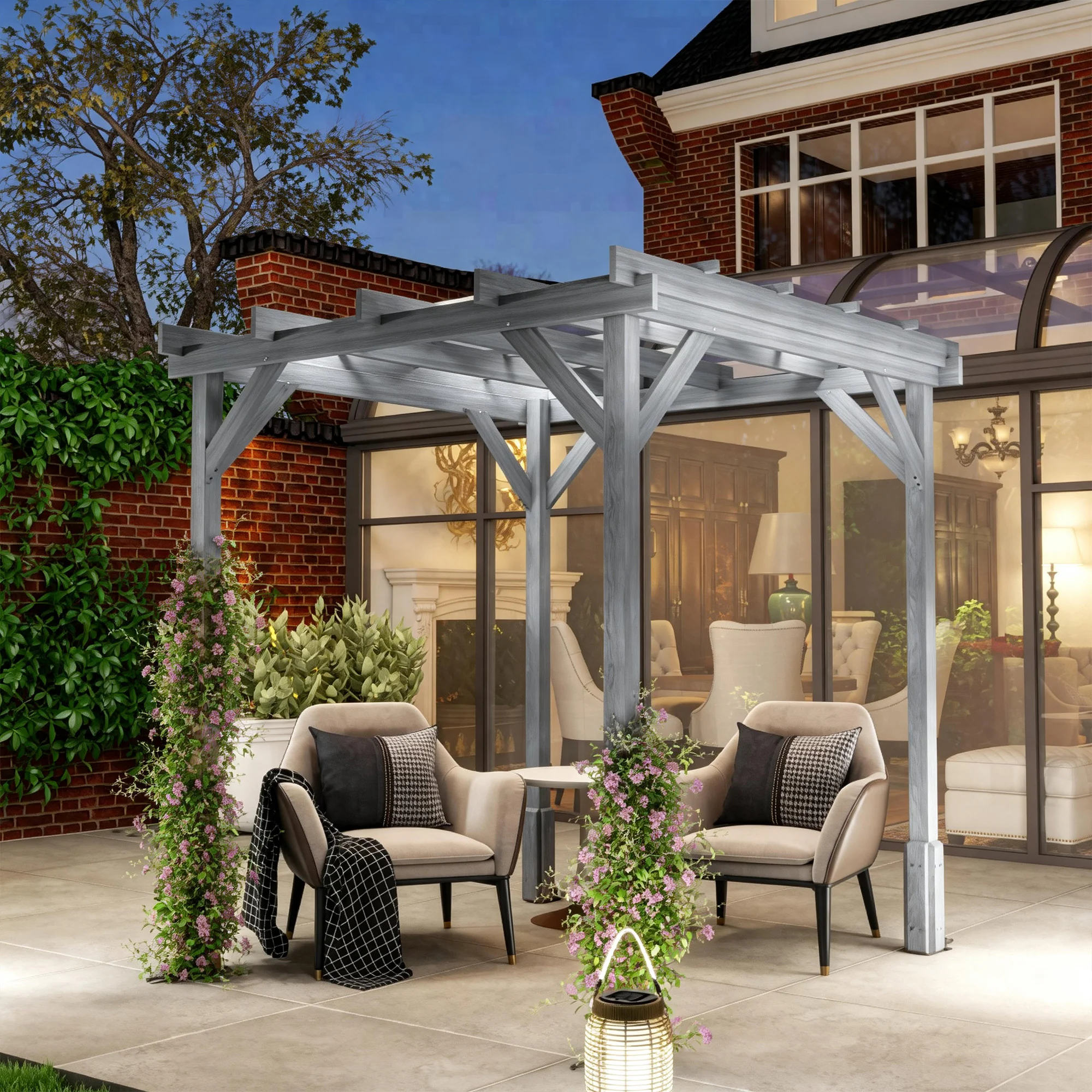 2 x 2m Wooden Pergola Kit with Stable Frame for Climbing Vines, Grey - Image 4