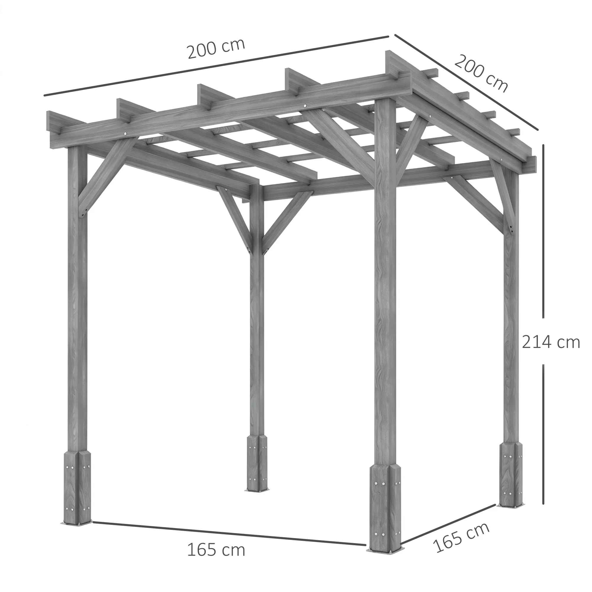 2 x 2m Wooden Pergola Kit with Stable Frame for Climbing Vines, Grey - Image 5