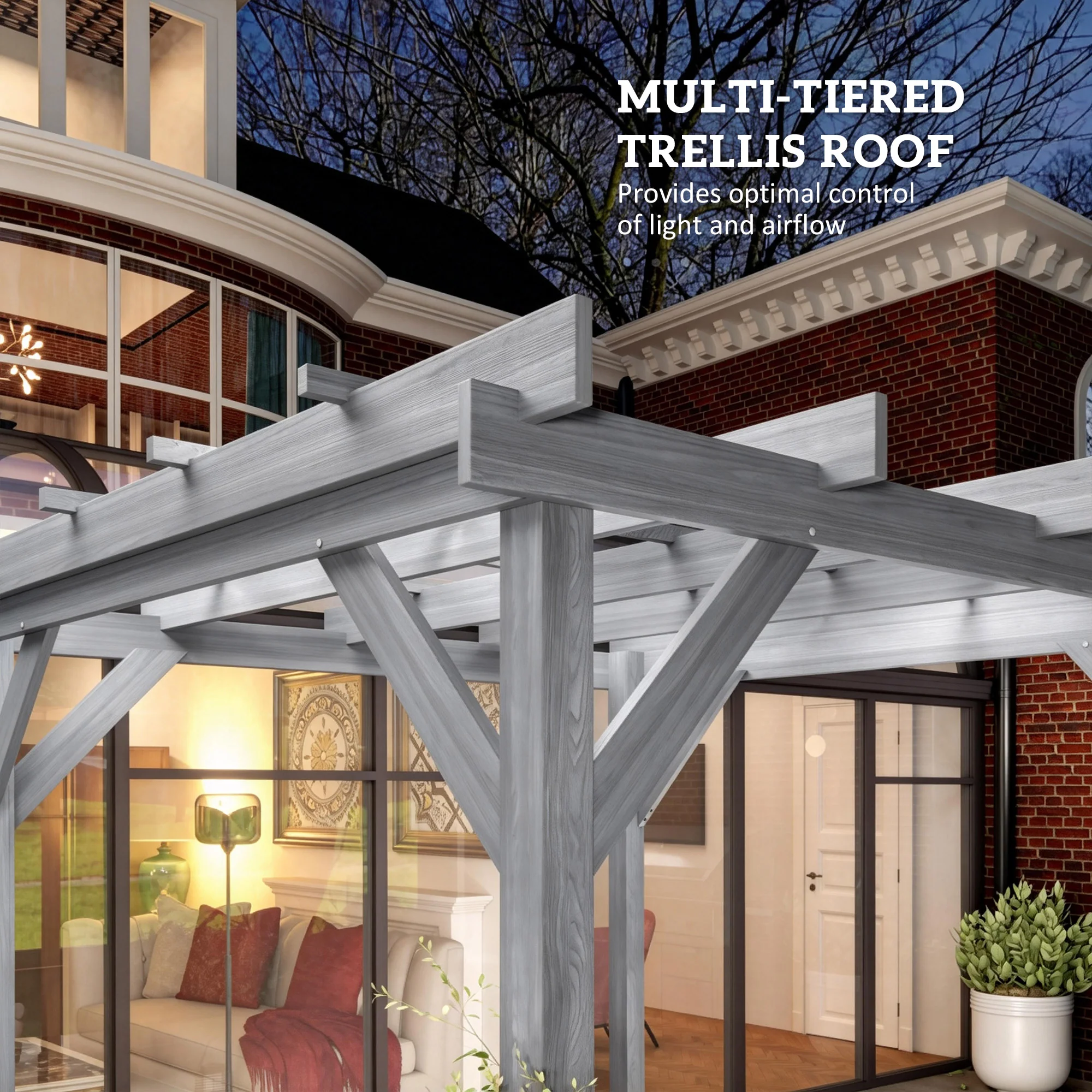 2 x 2m Wooden Pergola Kit with Stable Frame for Climbing Vines, Grey - Image 7