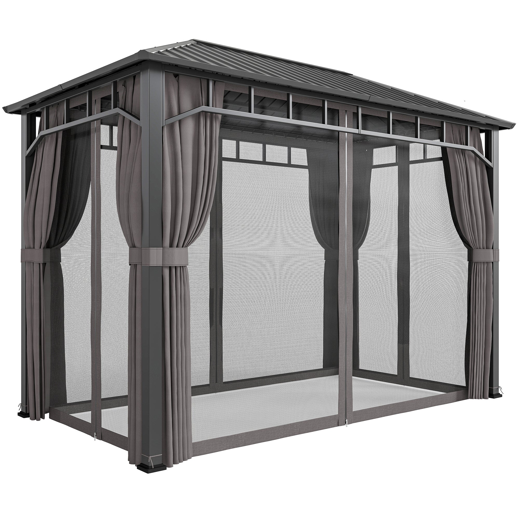 2 x 3.5 m Hardtop Gazebo with Galvanised Roof, Netting & Curtains, Dark Grey - Image 12