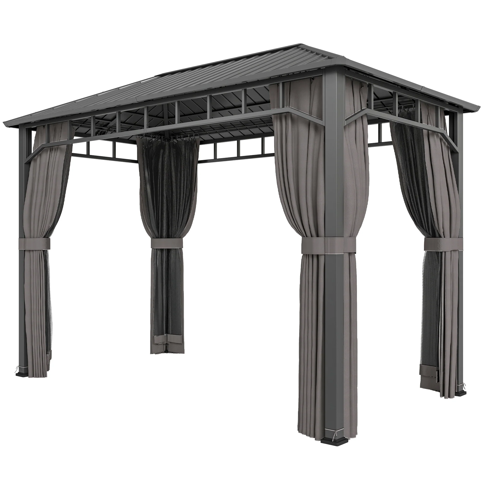 2 x 3.5 m Hardtop Gazebo with Galvanised Roof, Netting & Curtains, Dark Grey - Image 2