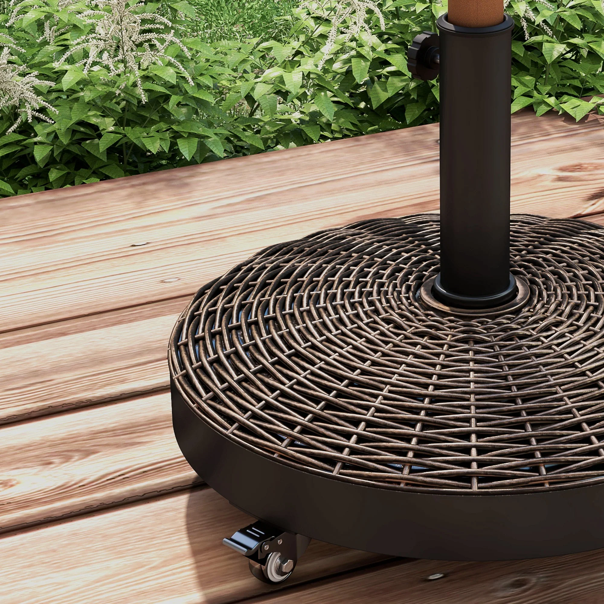 20.5" 50lb Round Resin Umbrella Base with Braked Wheels, Bronze - Image 11