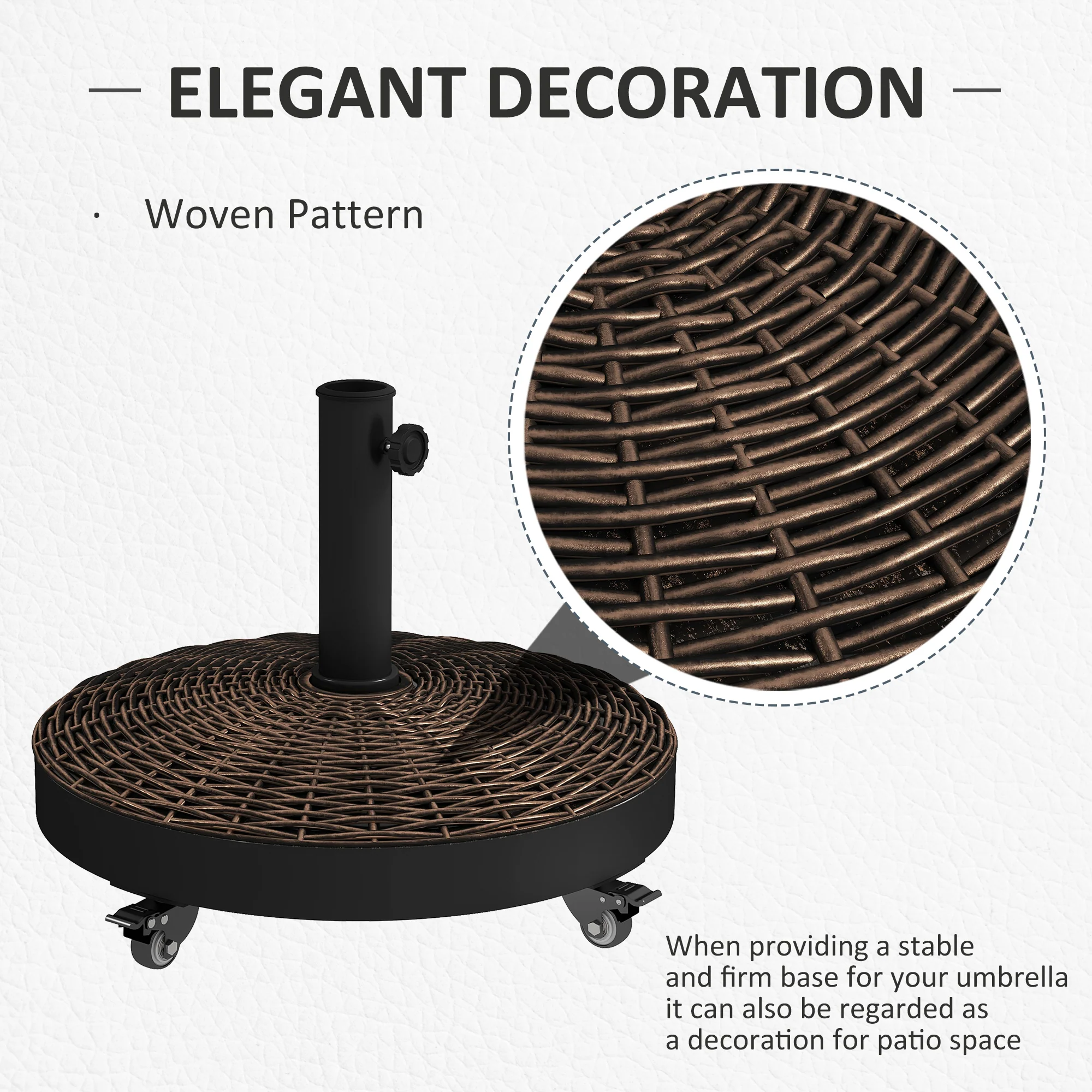 20.5" 50lb Round Resin Umbrella Base with Braked Wheels, Bronze - Image 6