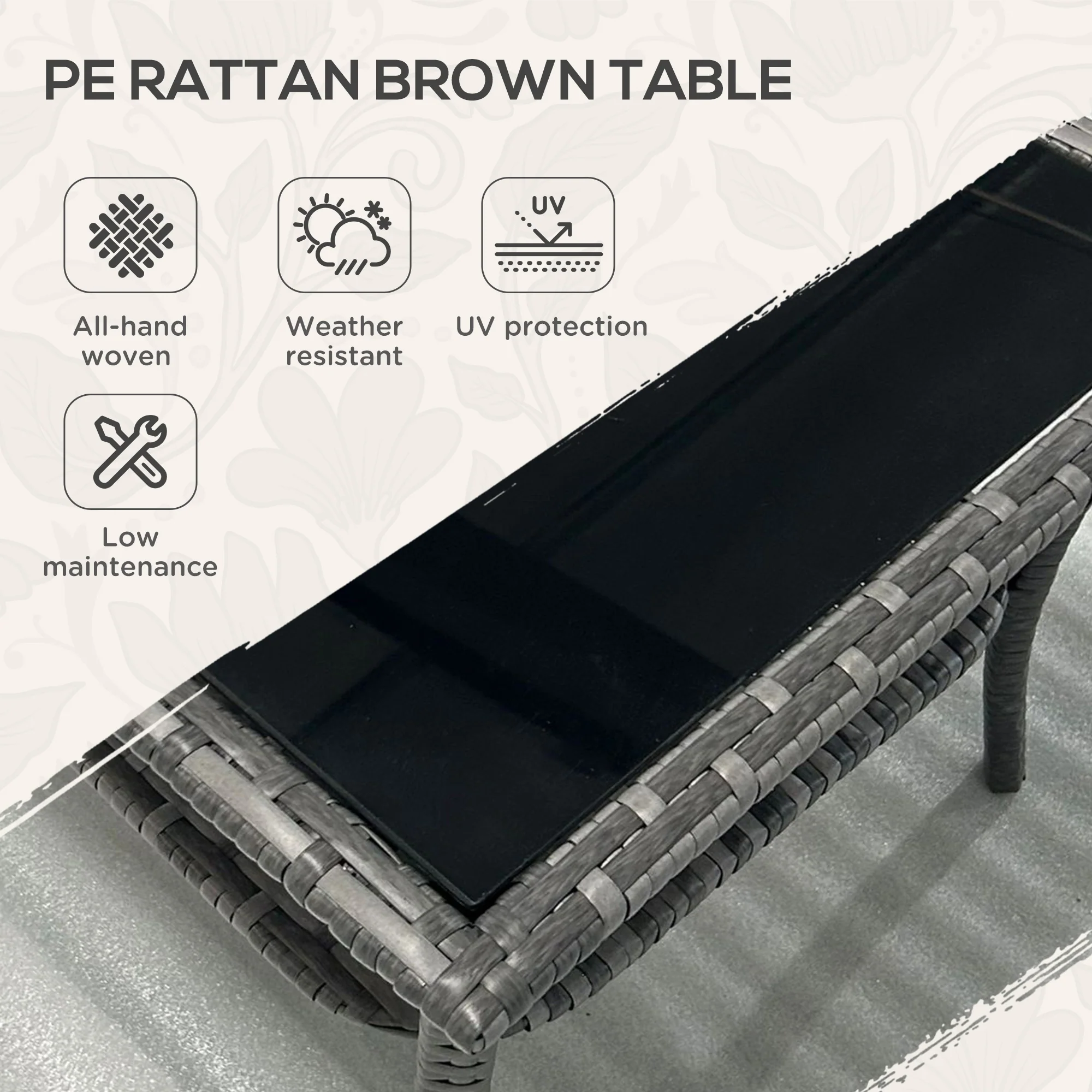 20" Patio Wicker Coffee Table, 2-Tier Outdoor PE Rattan Side Table with Glass Top, Grey - Image 6