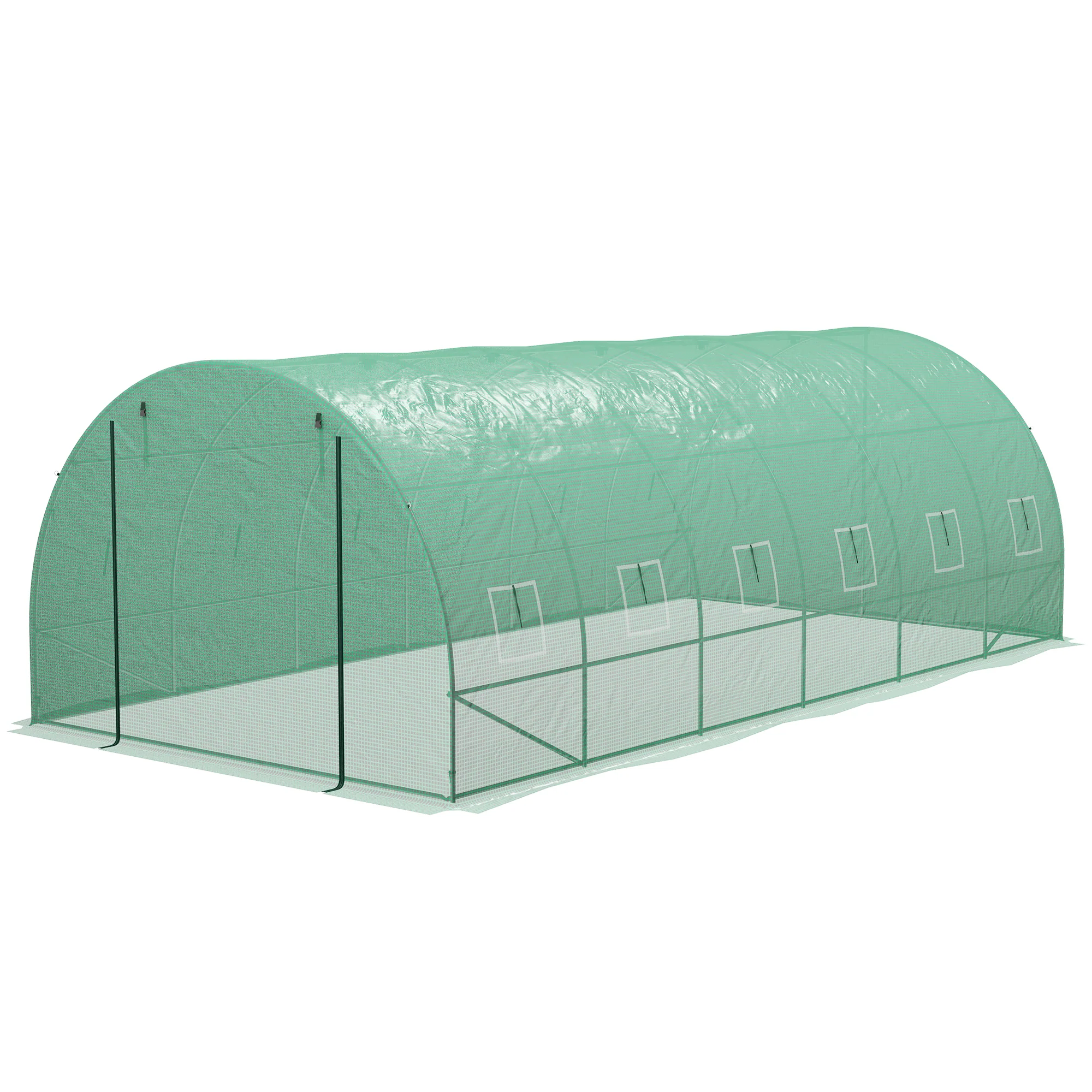 20' x 10' Tunnel Greenhouse with Sprinkler System & 12 Windows, Green - Image 2