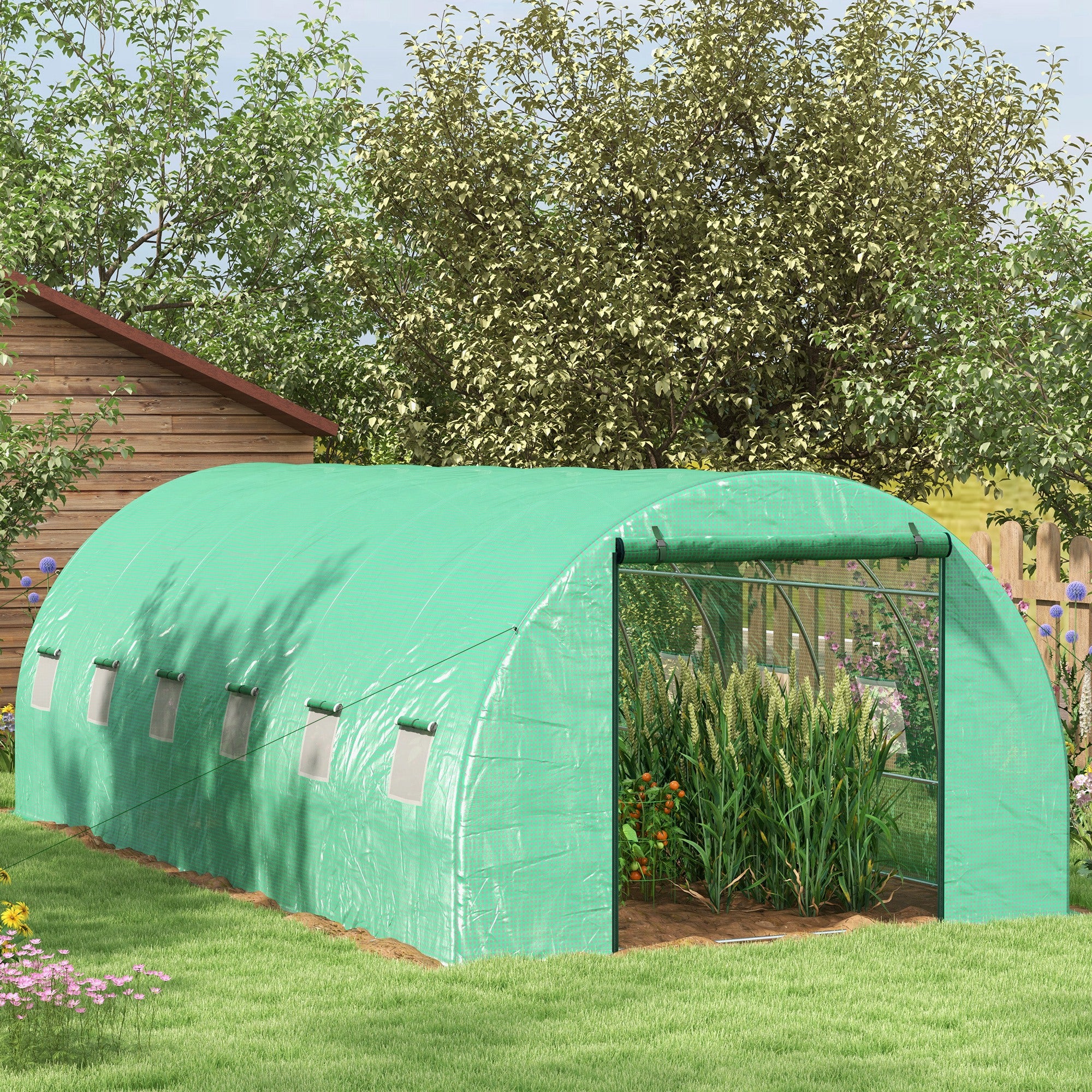 20' x 10' Tunnel Greenhouse with Sprinkler System & 12 Windows, Green - Image 3
