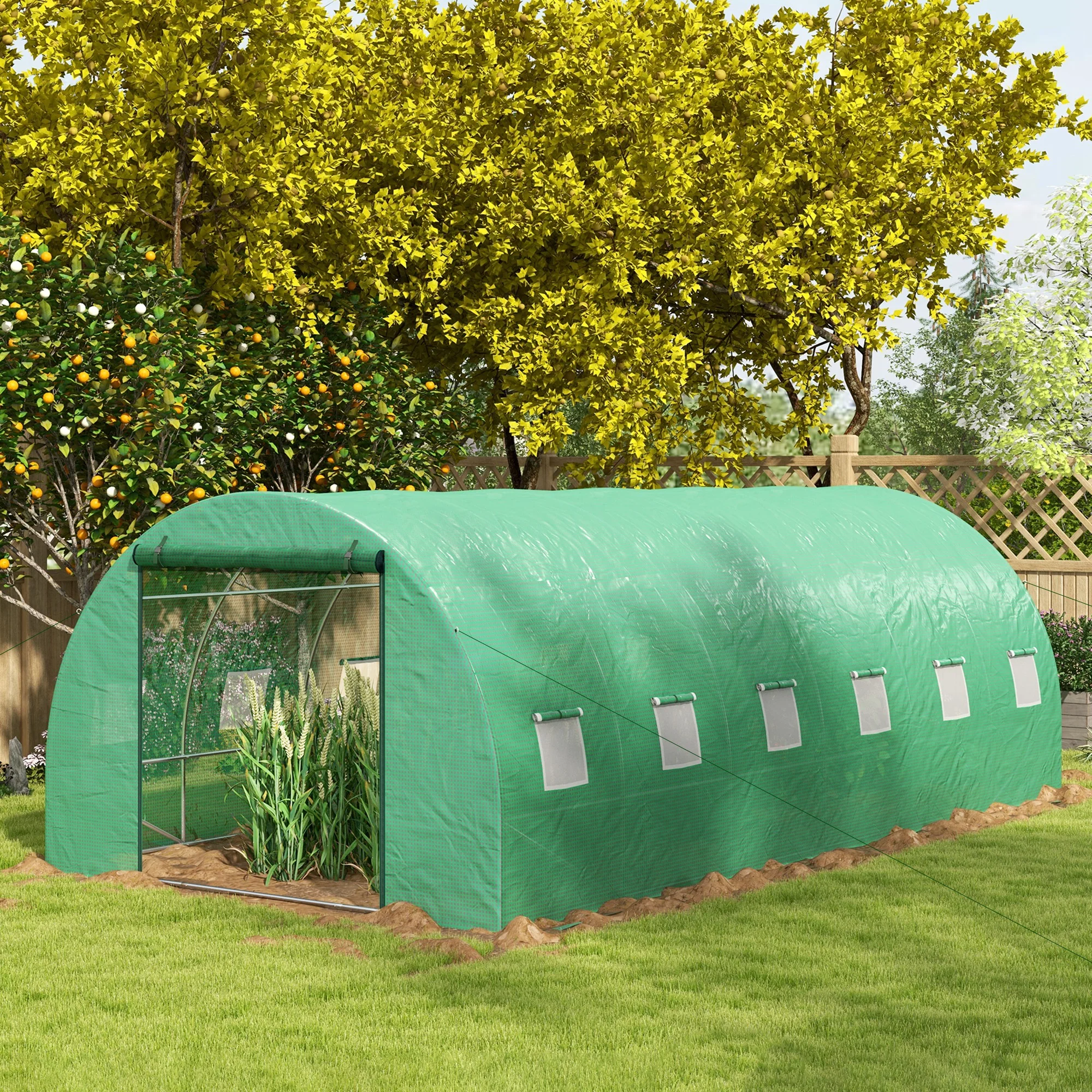 20' x 10' Tunnel Greenhouse with Sprinkler System & 12 Windows, Green - Image 4