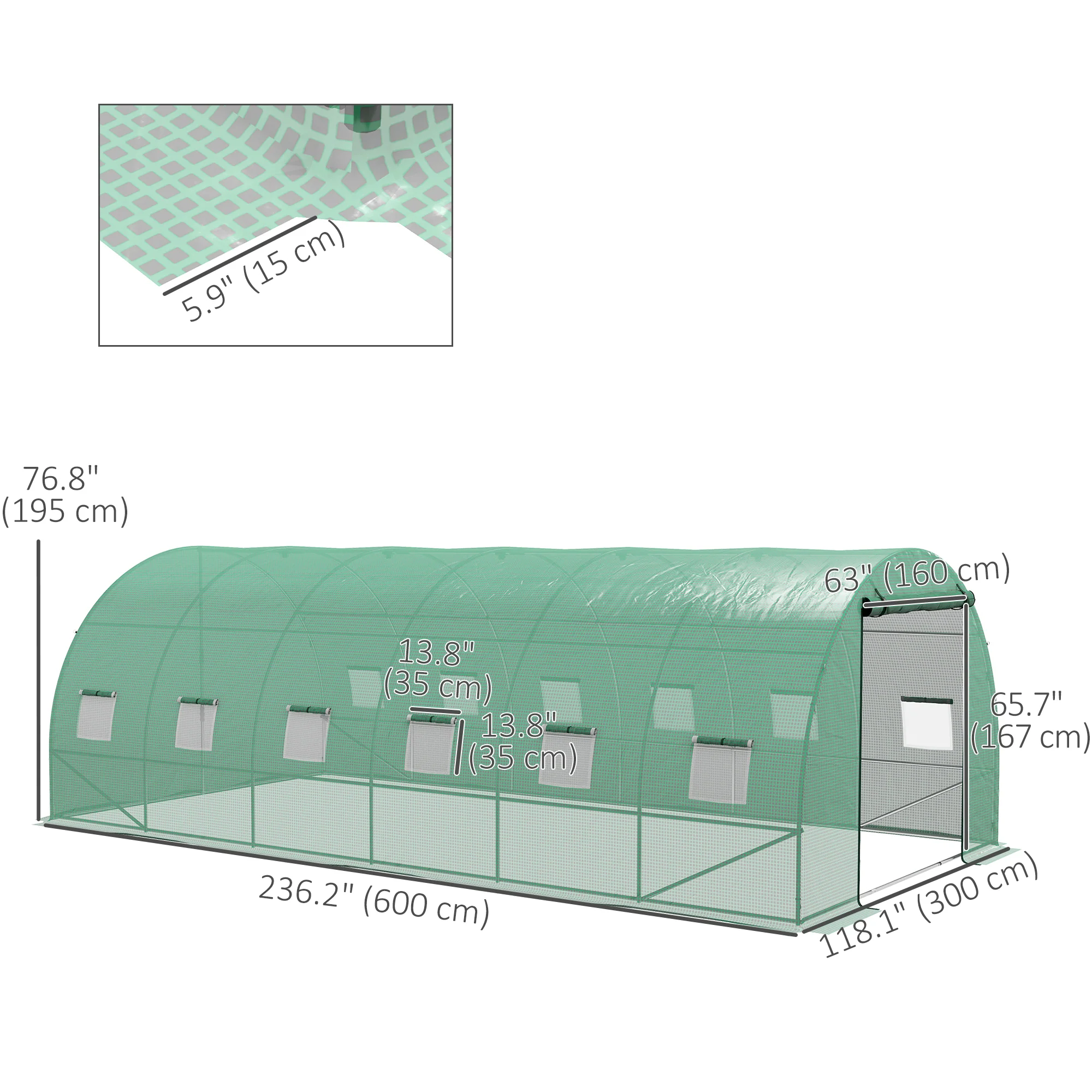 20' x 10' Tunnel Greenhouse with Sprinkler System & 12 Windows, Green - Image 5