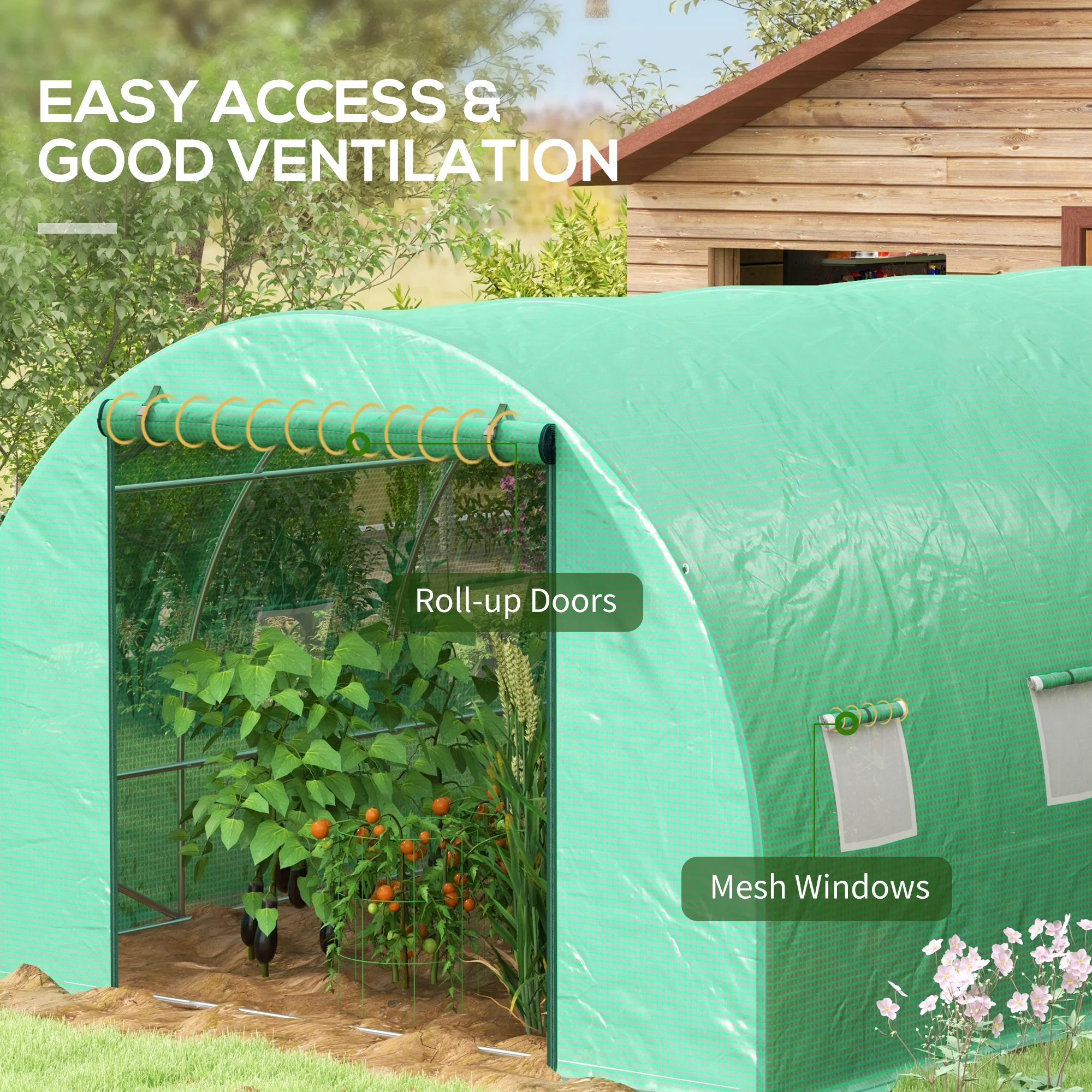 20' x 10' Tunnel Greenhouse with Sprinkler System & 12 Windows, Green - Image 8