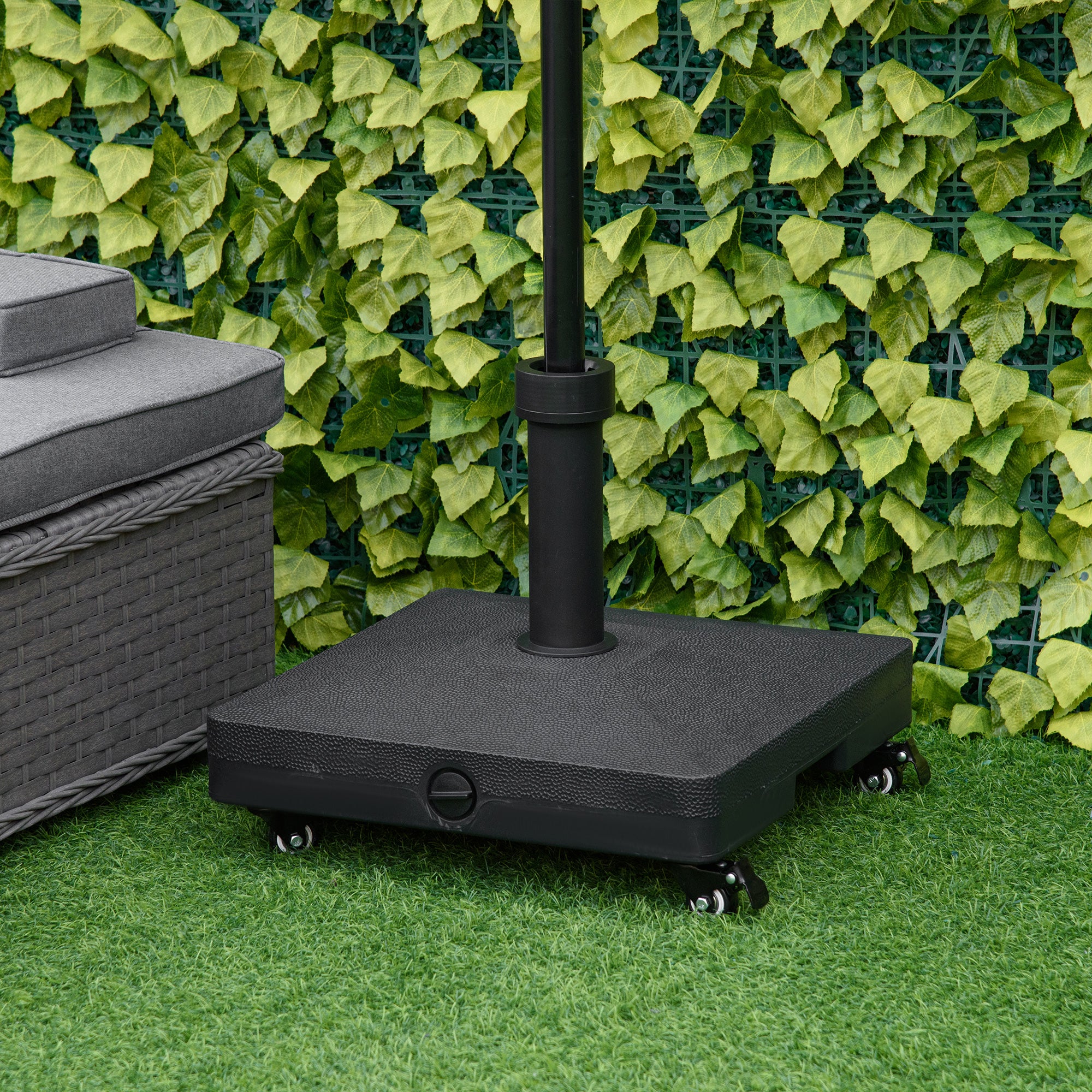 20kg Heavy Duty Garden Parasol Base Stand with Wheels, Sand or Water Can Be Filled, Black - Image 3