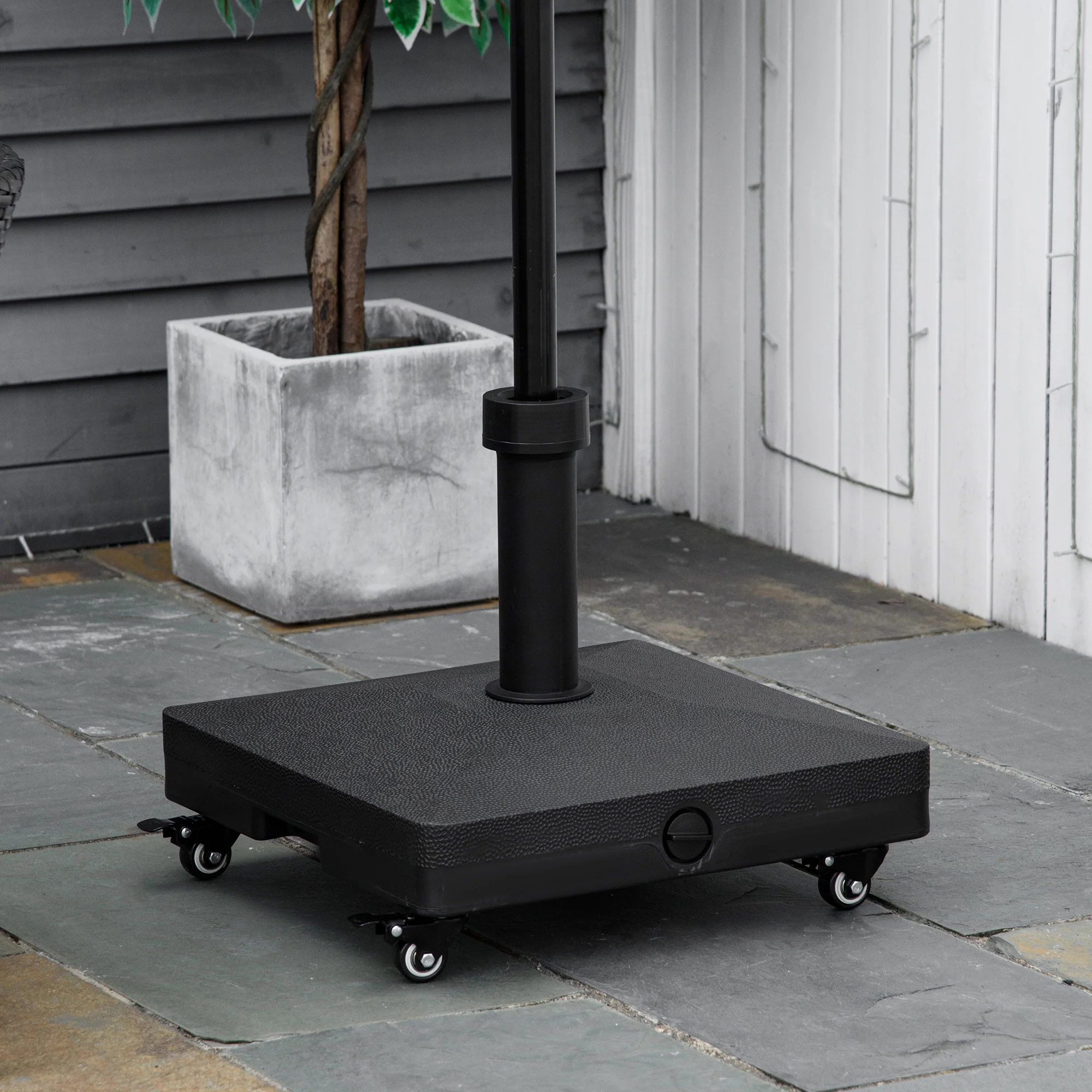 20kg Heavy Duty Garden Parasol Base Stand with Wheels, Sand or Water Can Be Filled, Black - Image 4