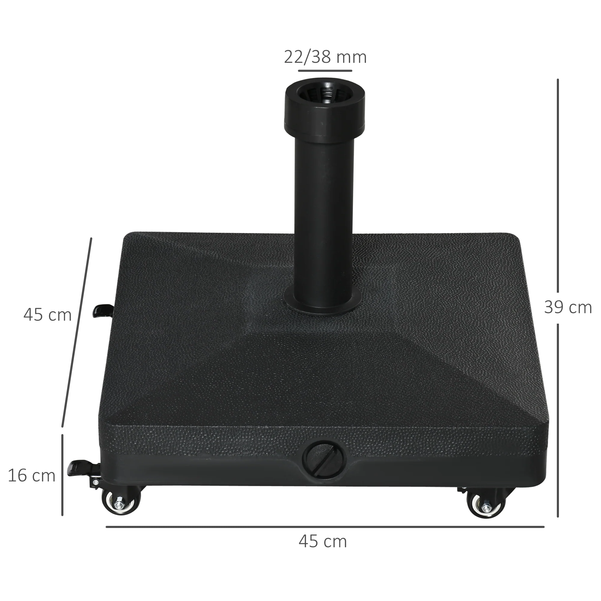 20kg Heavy Duty Garden Parasol Base Stand with Wheels, Sand or Water Can Be Filled, Black - Image 5