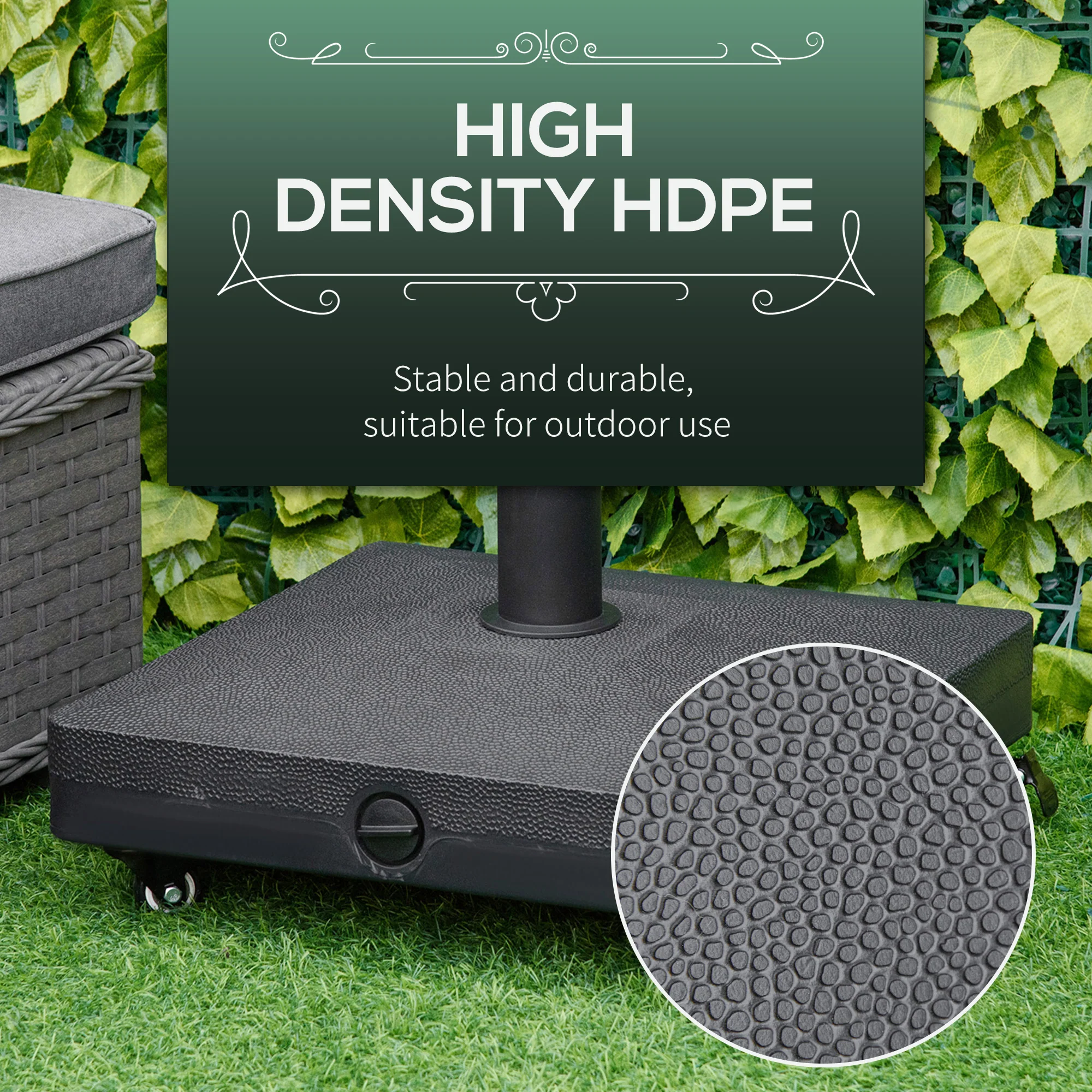20kg Heavy Duty Garden Parasol Base Stand with Wheels, Sand or Water Can Be Filled, Black - Image 8