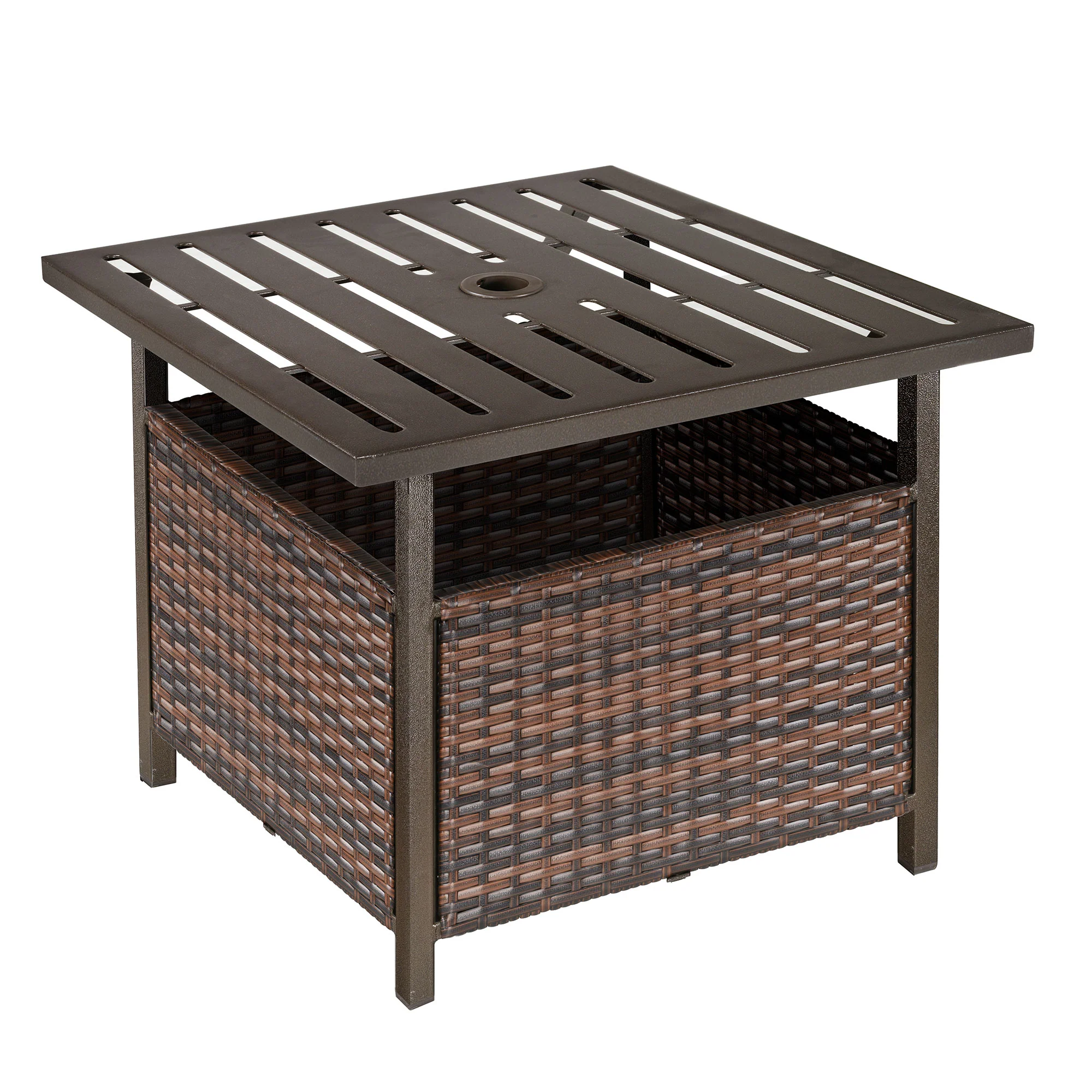 Outdoor Rattan Coffee Wicker Patio Table w/ 4cm Umbrella Hole for Backyard, Brown - Image 12
