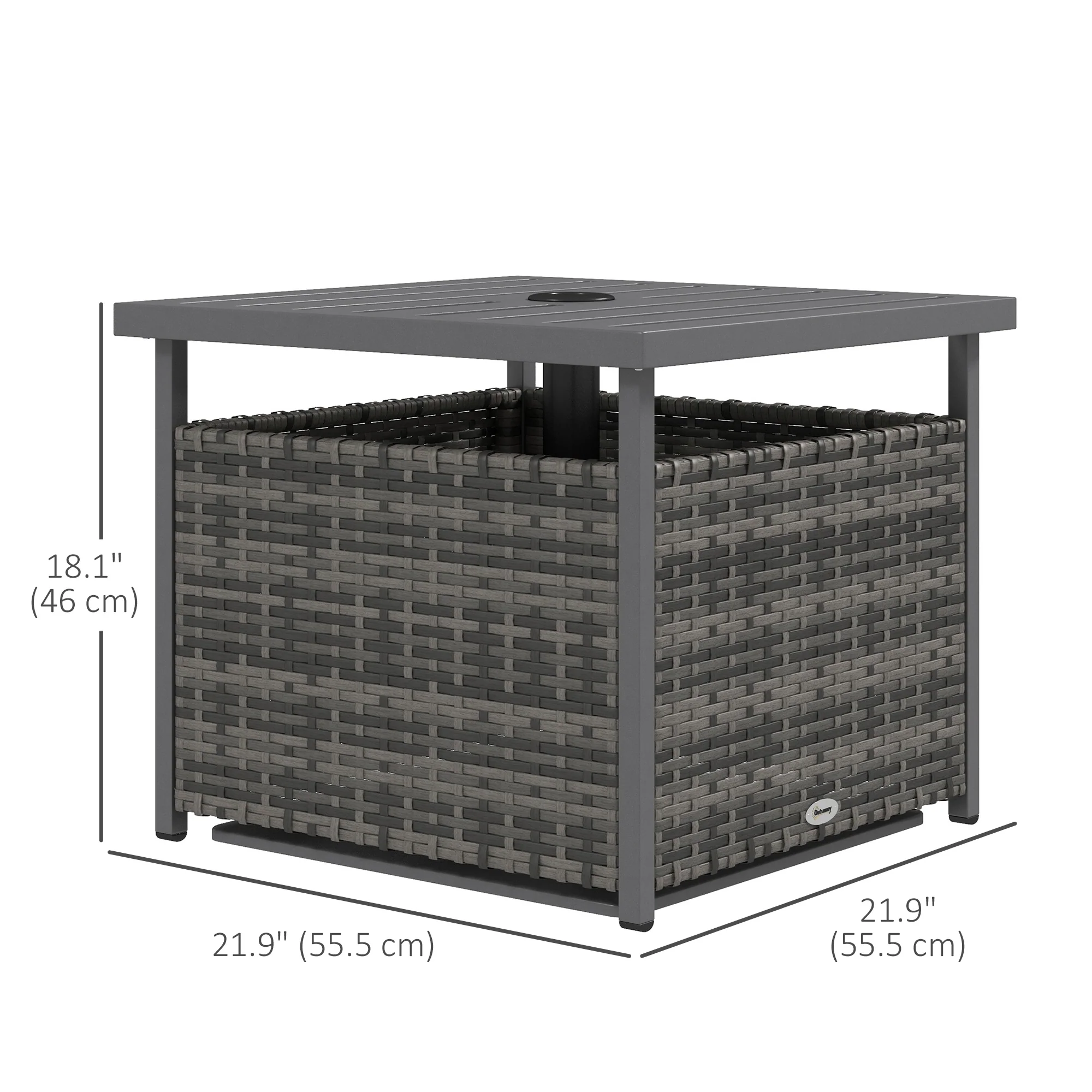 Outdoor Rattan Coffee Wicker Patio Table w/ 4cm Umbrella Hole for Backyard, Mixed Grey - Image 5