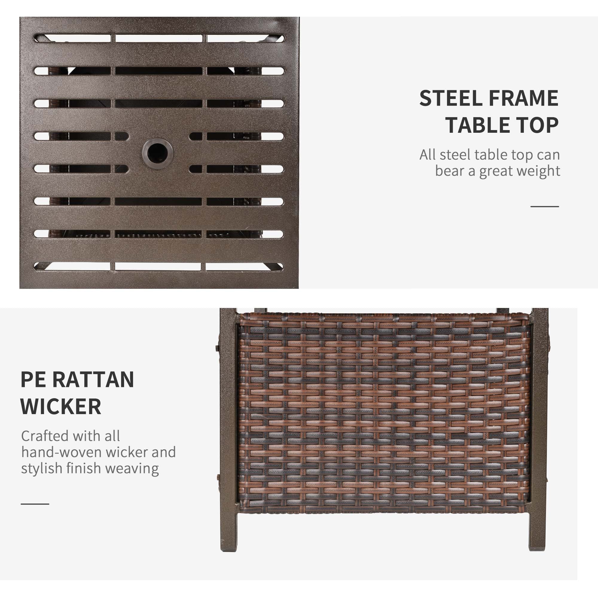 Outdoor Rattan Coffee Wicker Patio Table w/ 4cm Umbrella Hole for Backyard, Brown - Image 8
