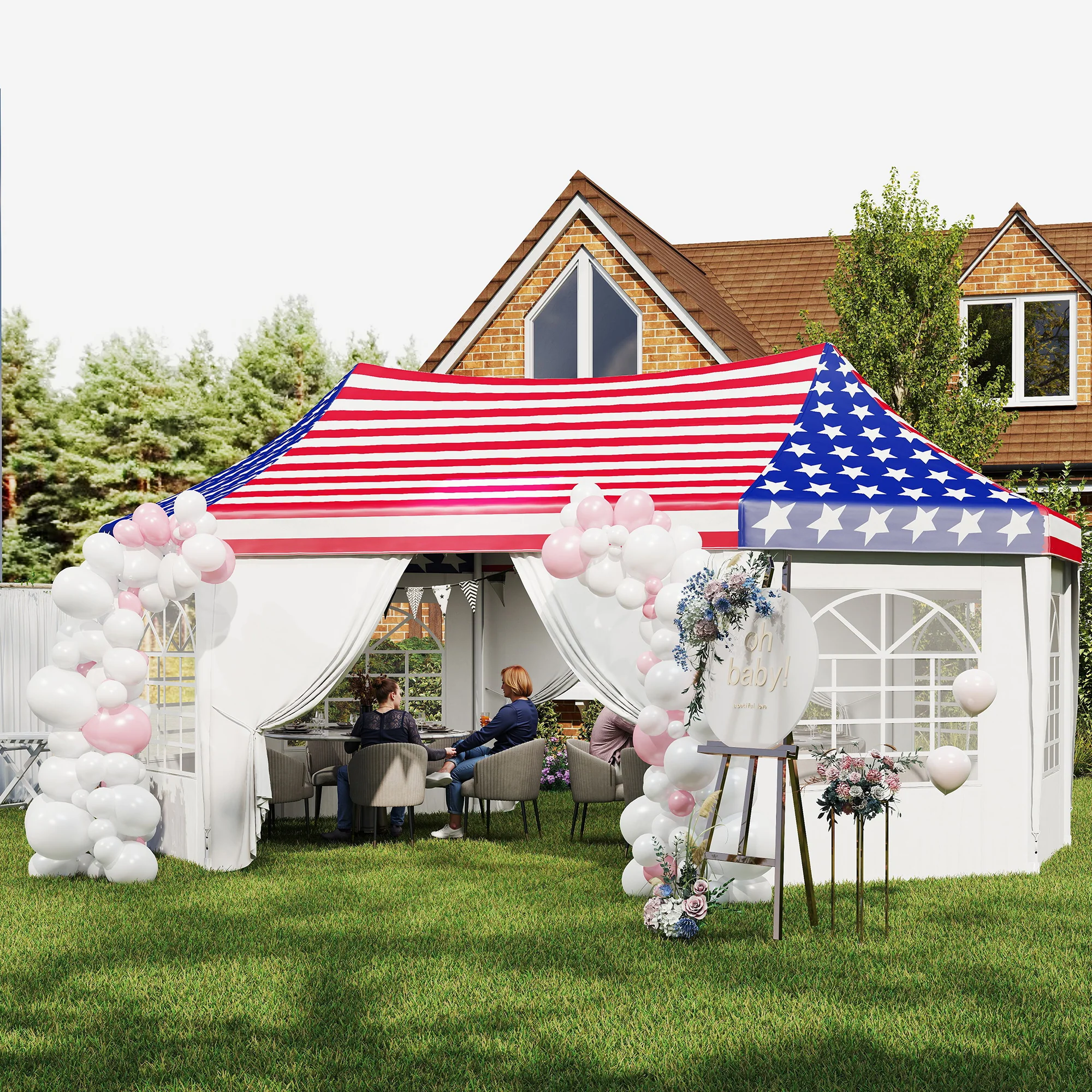 22.3' x 16.4' Party Tent with Sidewalls, American Flag - Image 10