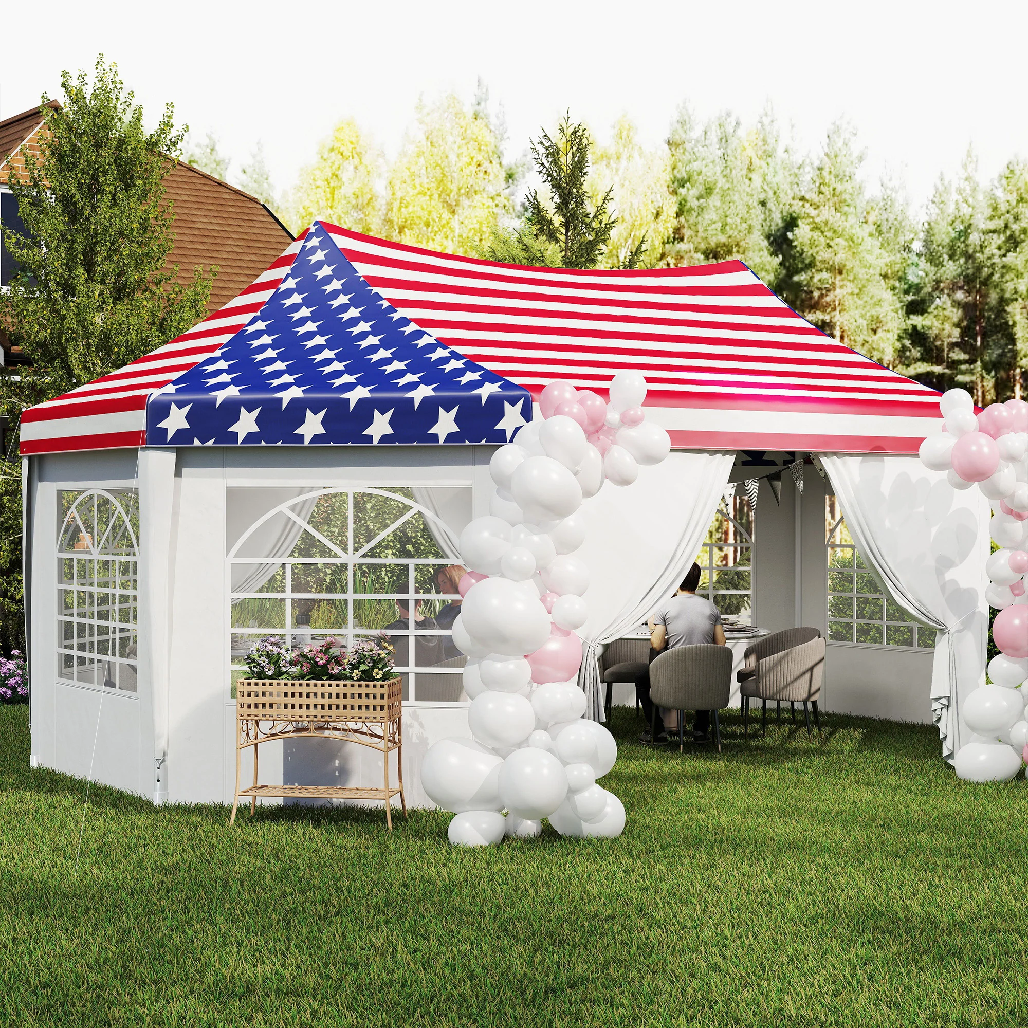 22.3' x 16.4' Party Tent with Sidewalls, American Flag - Image 11