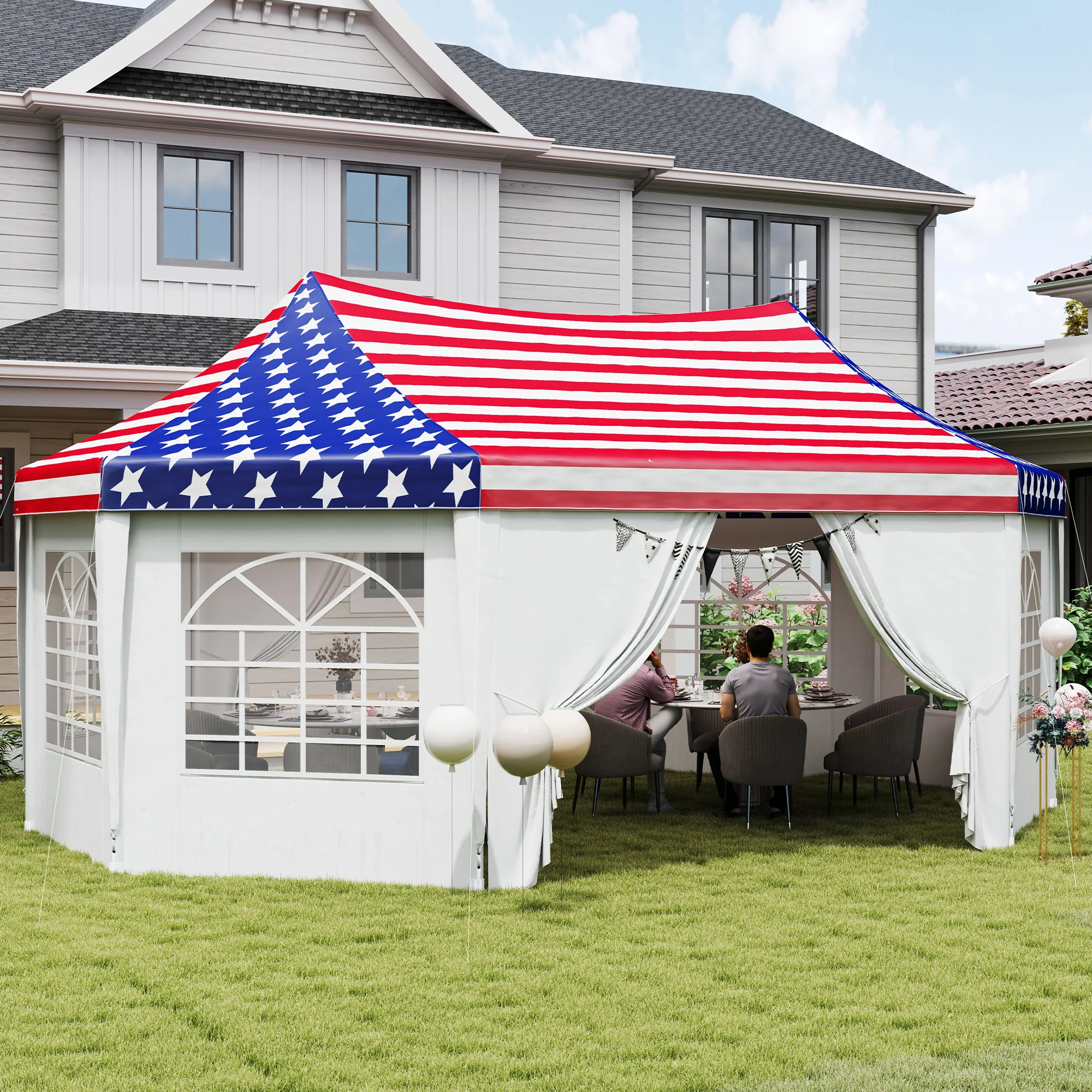 22.3' x 16.4' Party Tent with Sidewalls, American Flag - Image 3