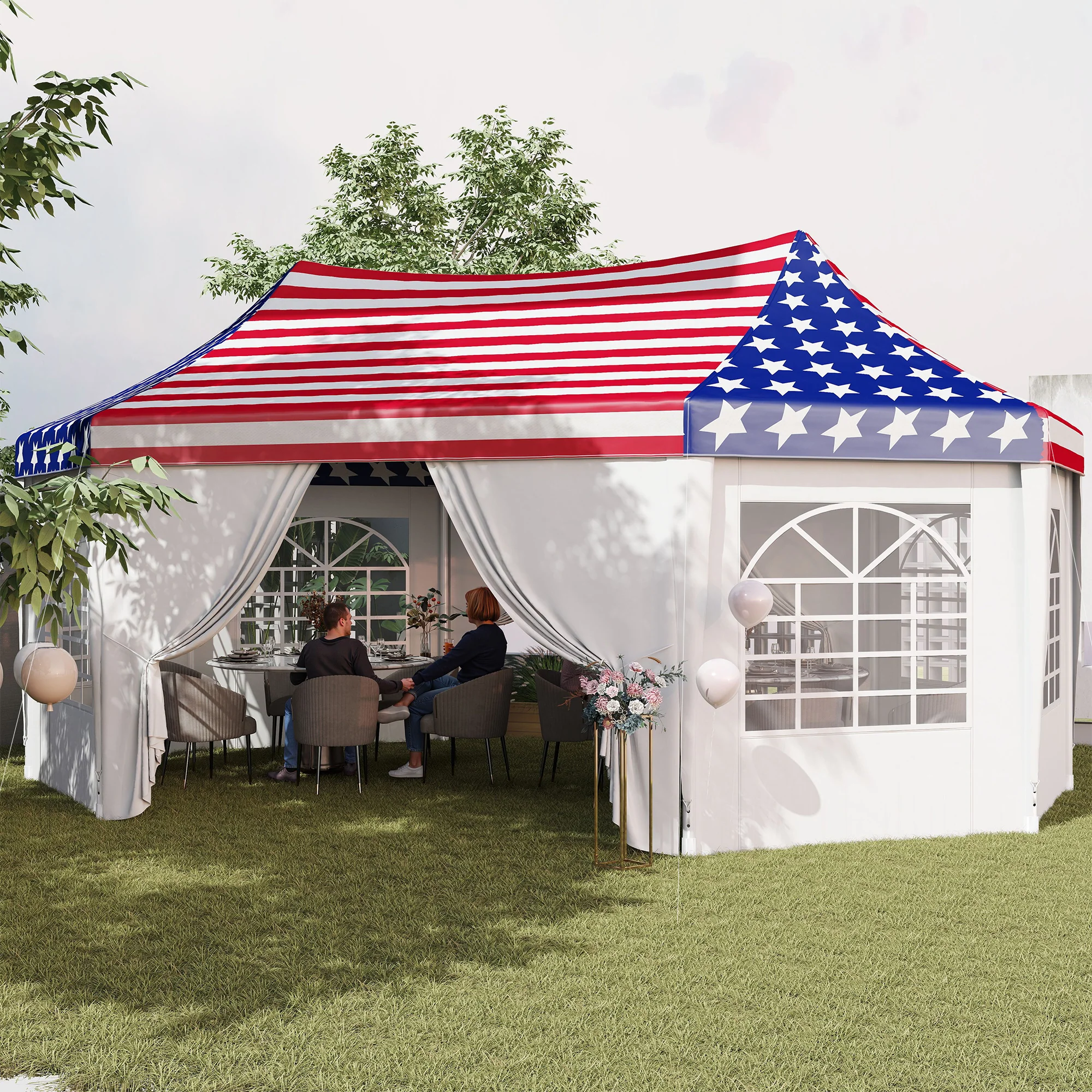 22.3' x 16.4' Party Tent with Sidewalls, American Flag - Image 4