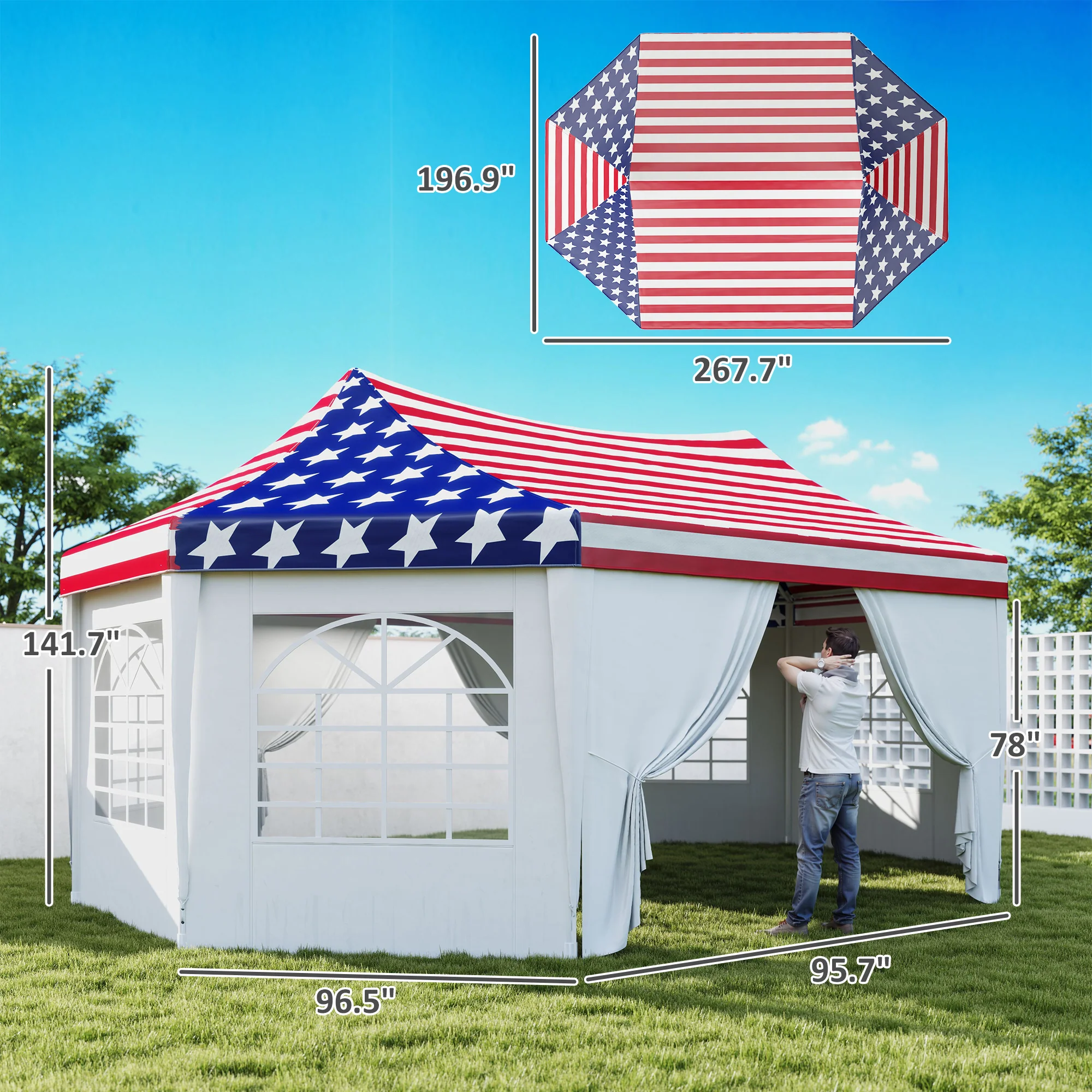 22.3' x 16.4' Party Tent with Sidewalls, American Flag - Image 5