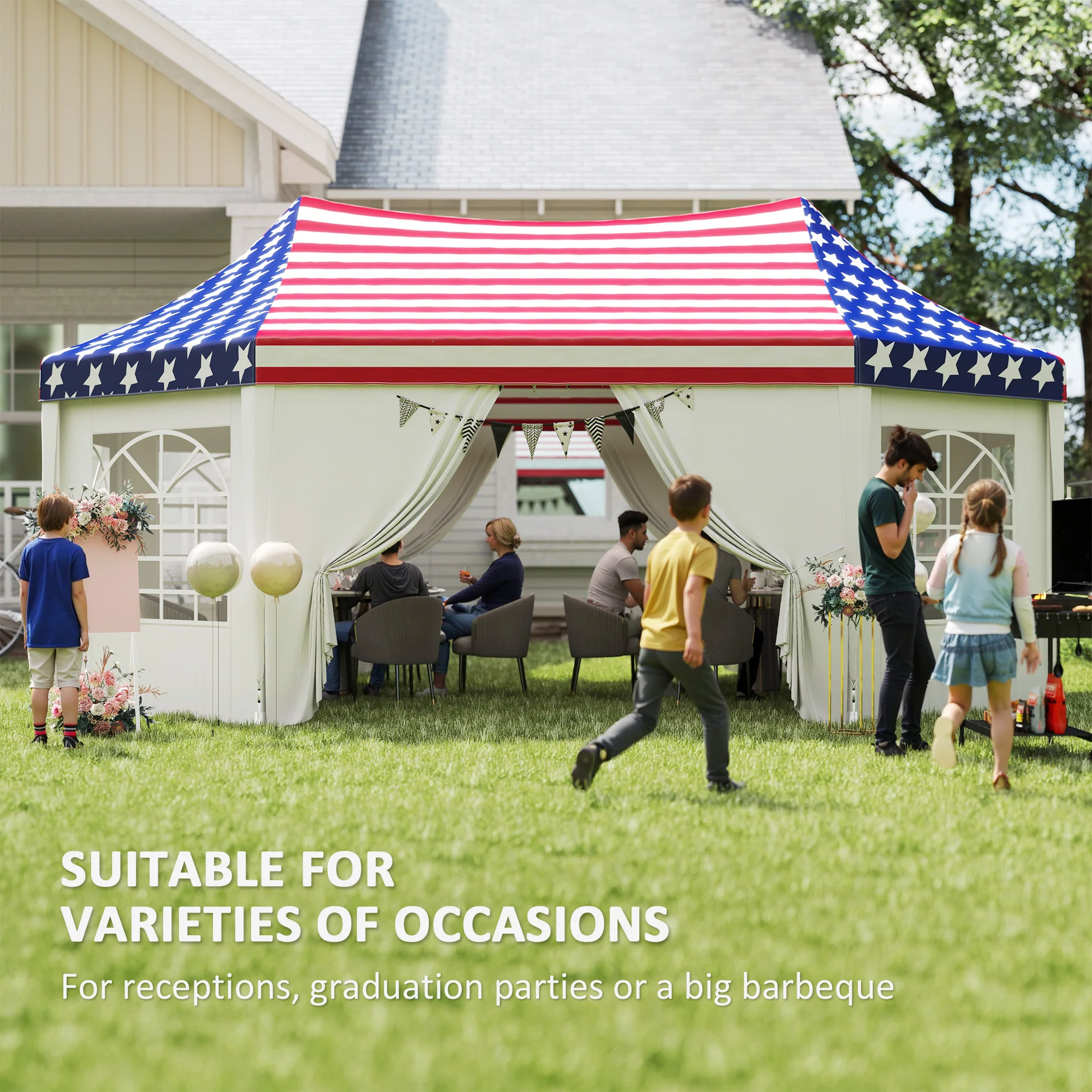22.3' x 16.4' Party Tent with Sidewalls, American Flag - Image 6