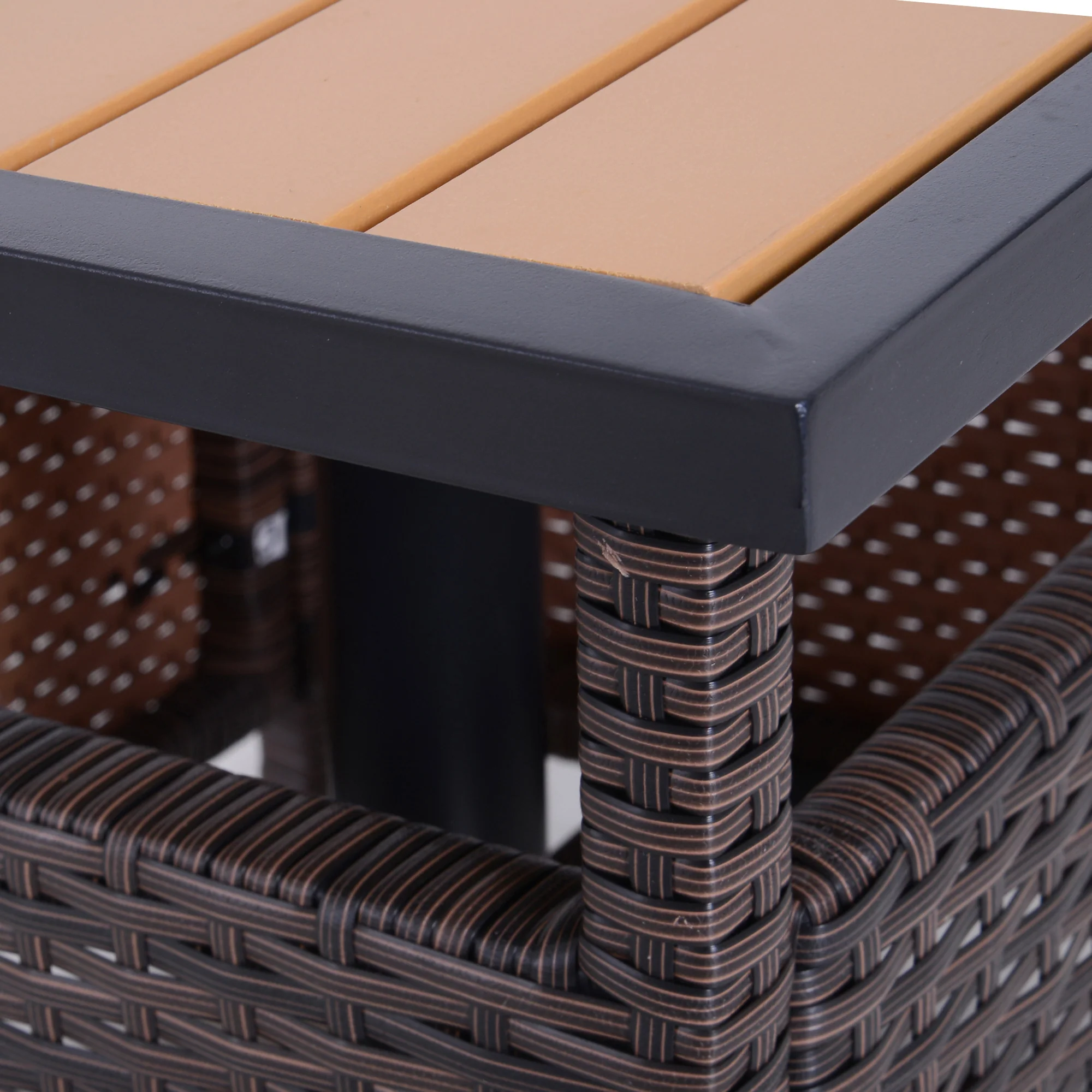 22" Square Steel PE Rattan Wicker Table with Umbrella Hole for Outdoor Patio, Brown - Image 10