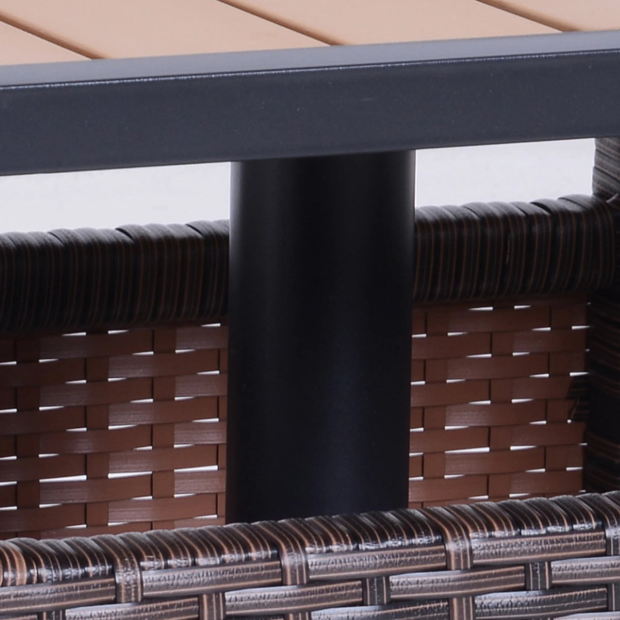 22" Square Steel PE Rattan Wicker Table with Umbrella Hole for Outdoor Patio, Brown - Image 11