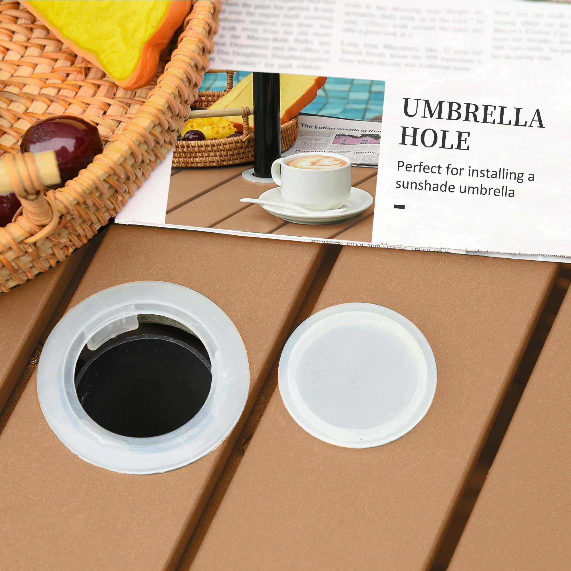 22" Square Steel PE Rattan Wicker Table with Umbrella Hole for Outdoor Patio, Brown - Image 7