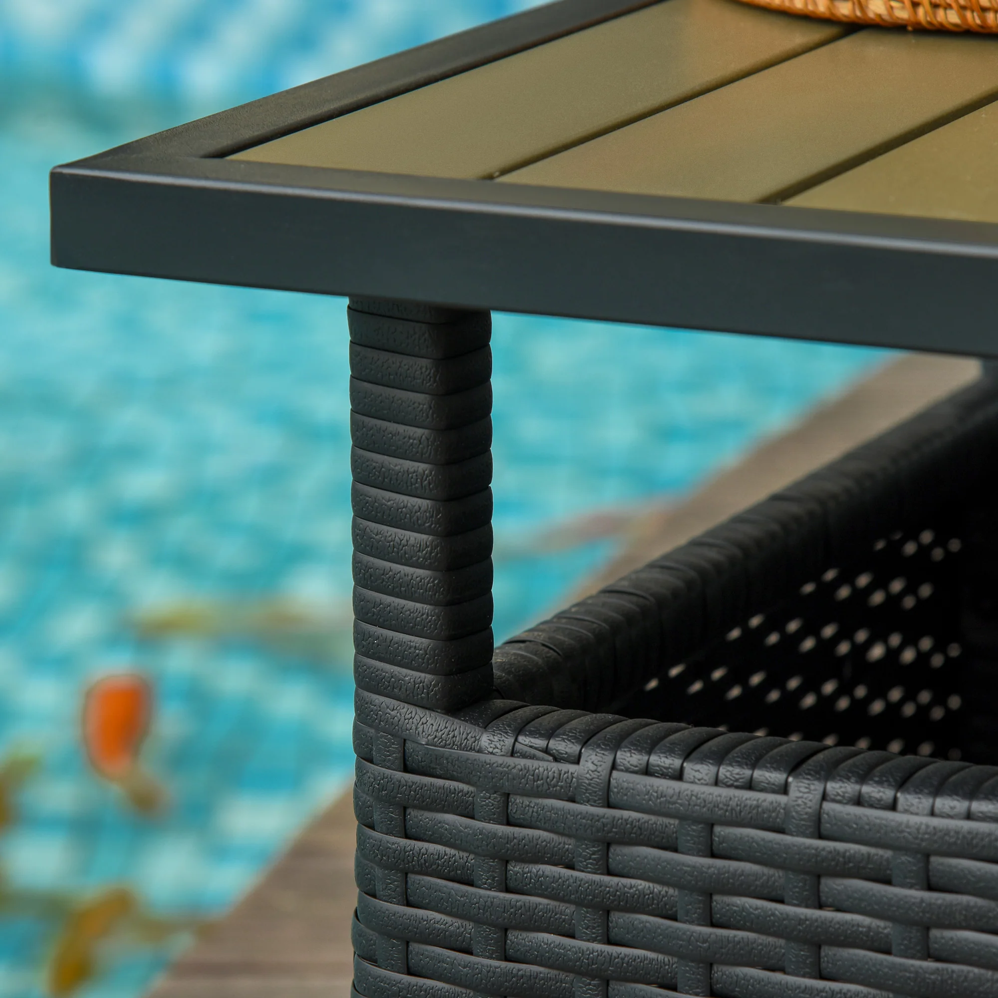 22" Square Steel PE Rattan Wicker Table with Umbrella Hole for Outdoor Patio, Black - Image 10