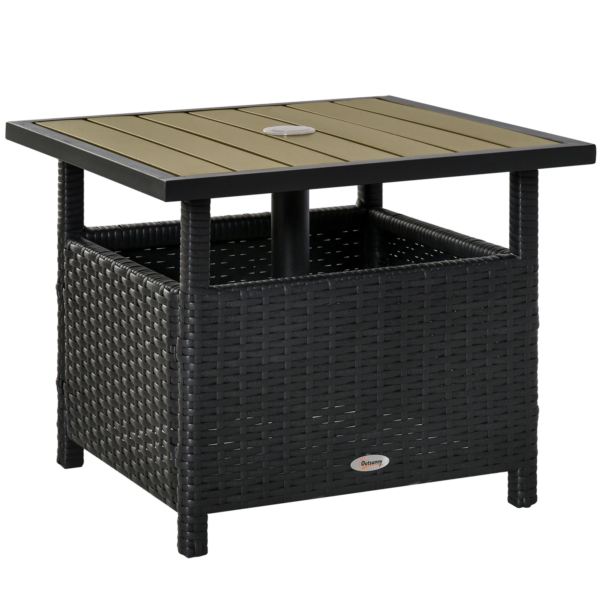 22" Square Steel PE Rattan Wicker Table with Umbrella Hole for Outdoor Patio, Black - Image 12
