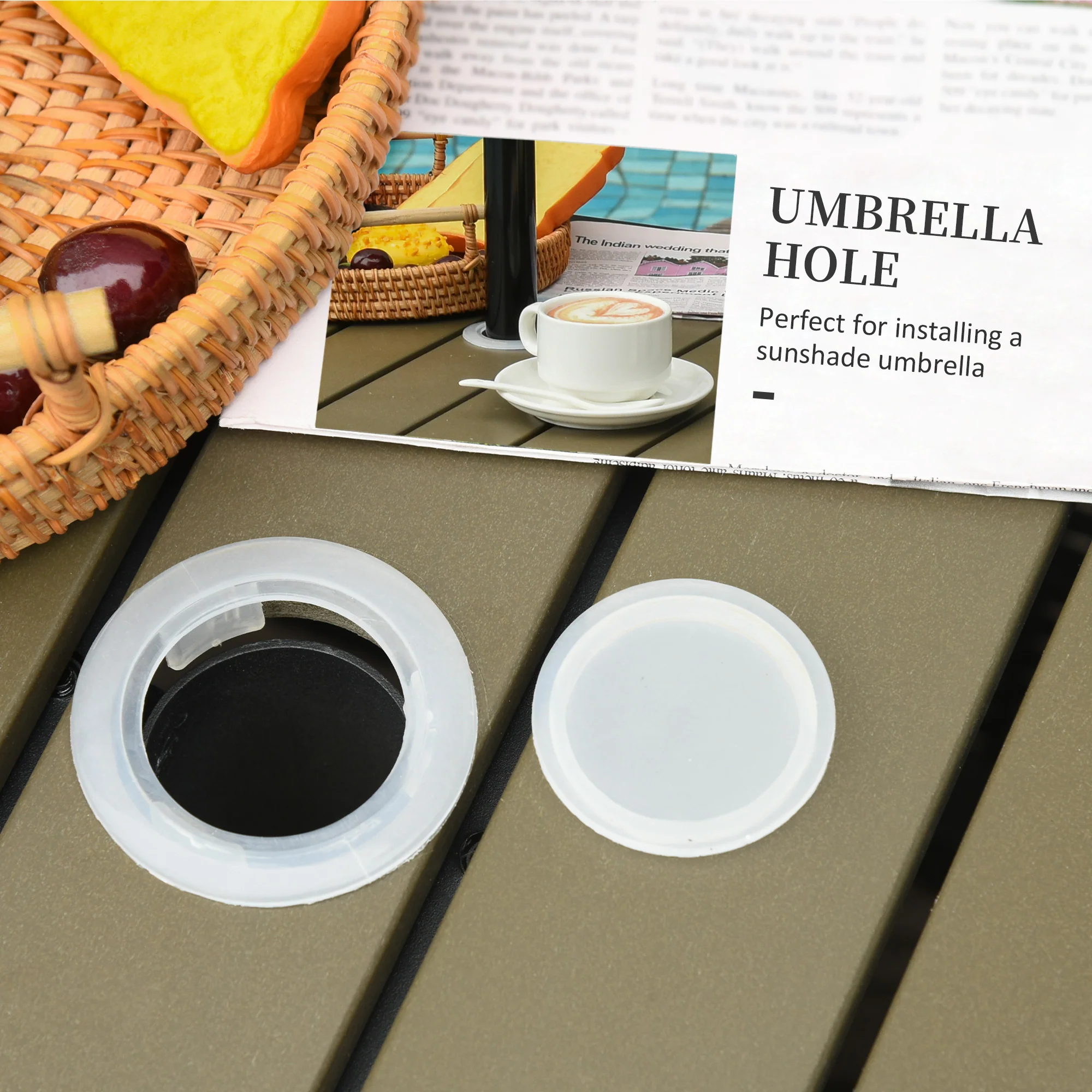 22" Square Steel PE Rattan Wicker Table with Umbrella Hole for Outdoor Patio, Black - Image 7
