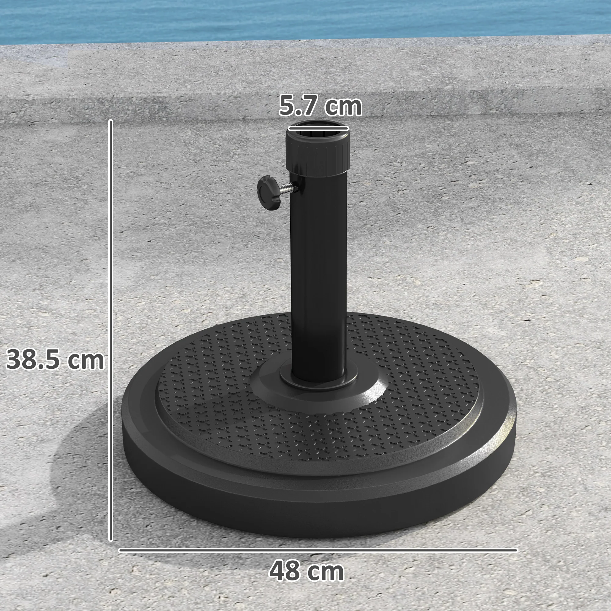 22kg Round HDPE Garden Umbrella Base for 38mm or 48mm Outdoor Umbrella Poles, Black - Image 5