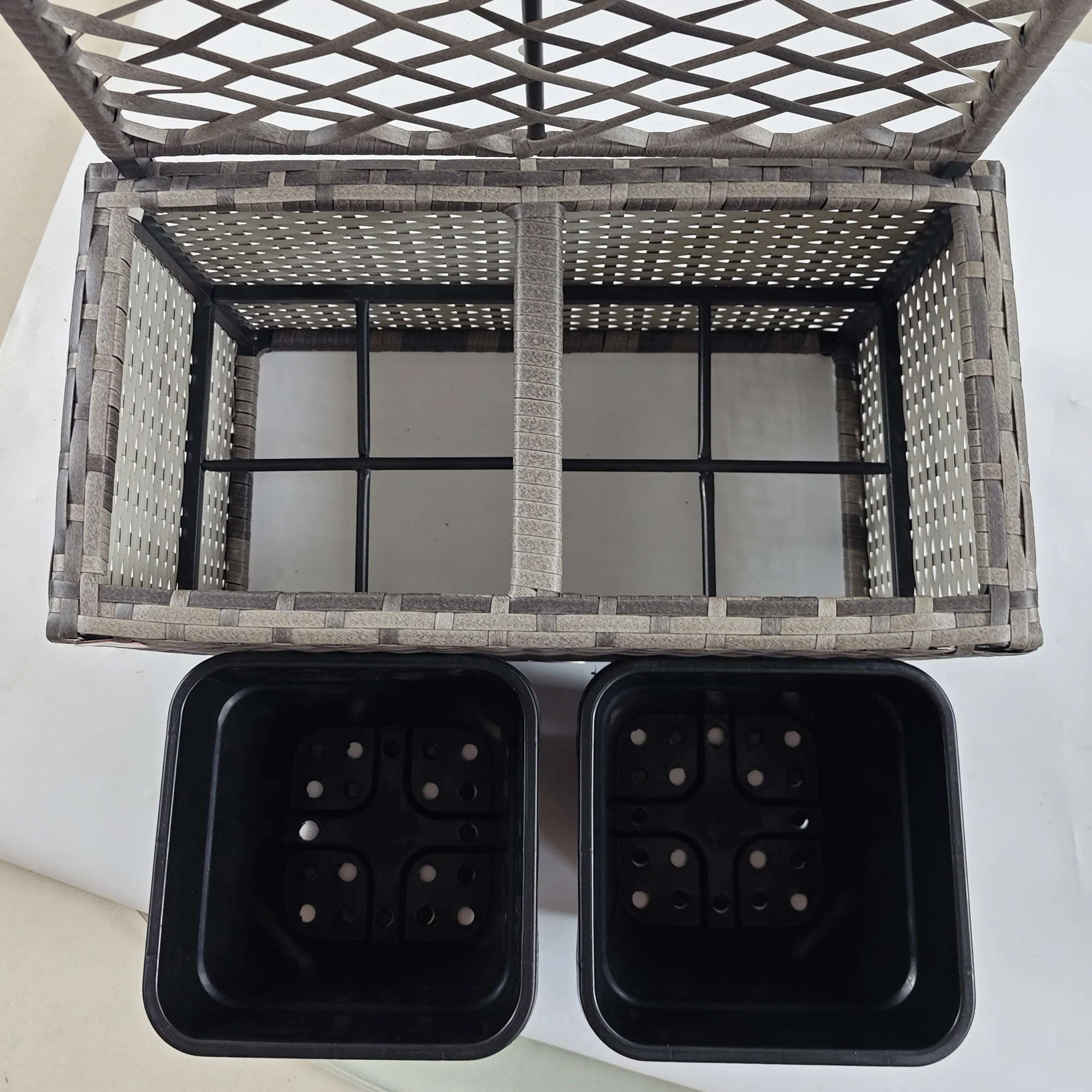 22L PE Rattan Raised Garden Box with Trellis & Two Plant Boxes,Mixed Grey - Image 10