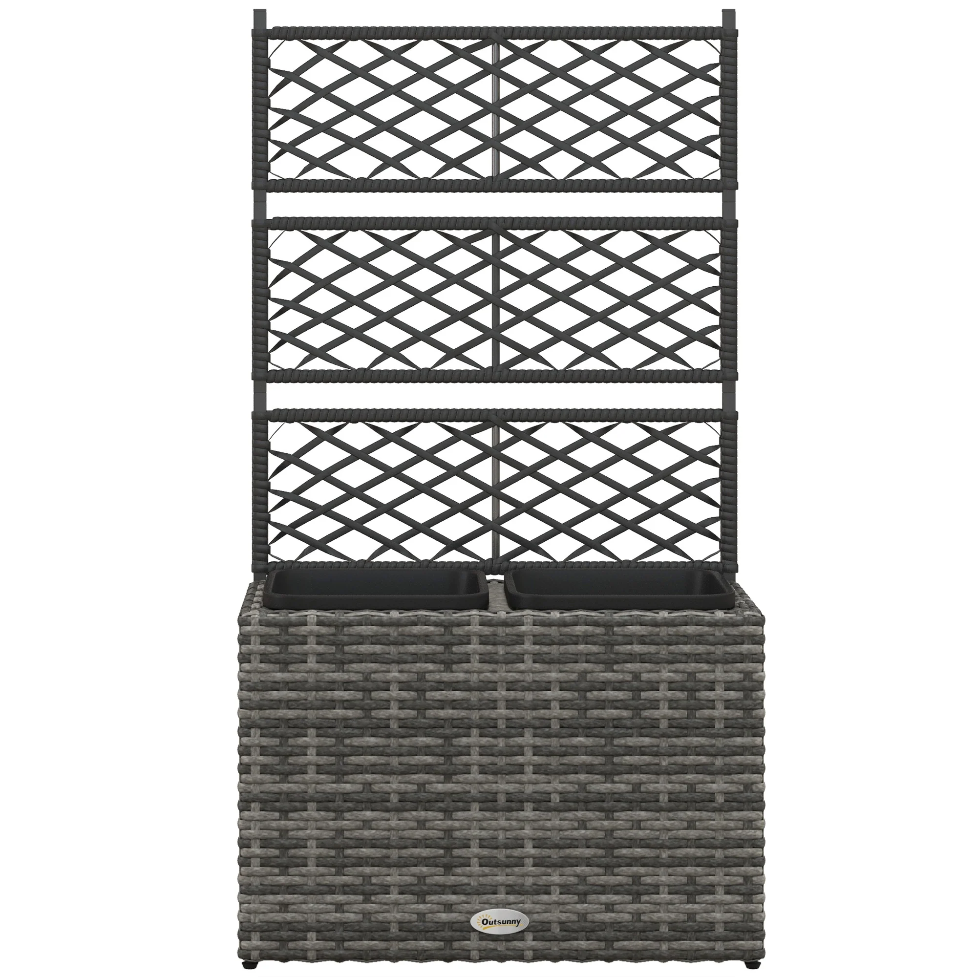 22L PE Rattan Raised Garden Box with Trellis & Two Plant Boxes,Mixed Grey - Image 2